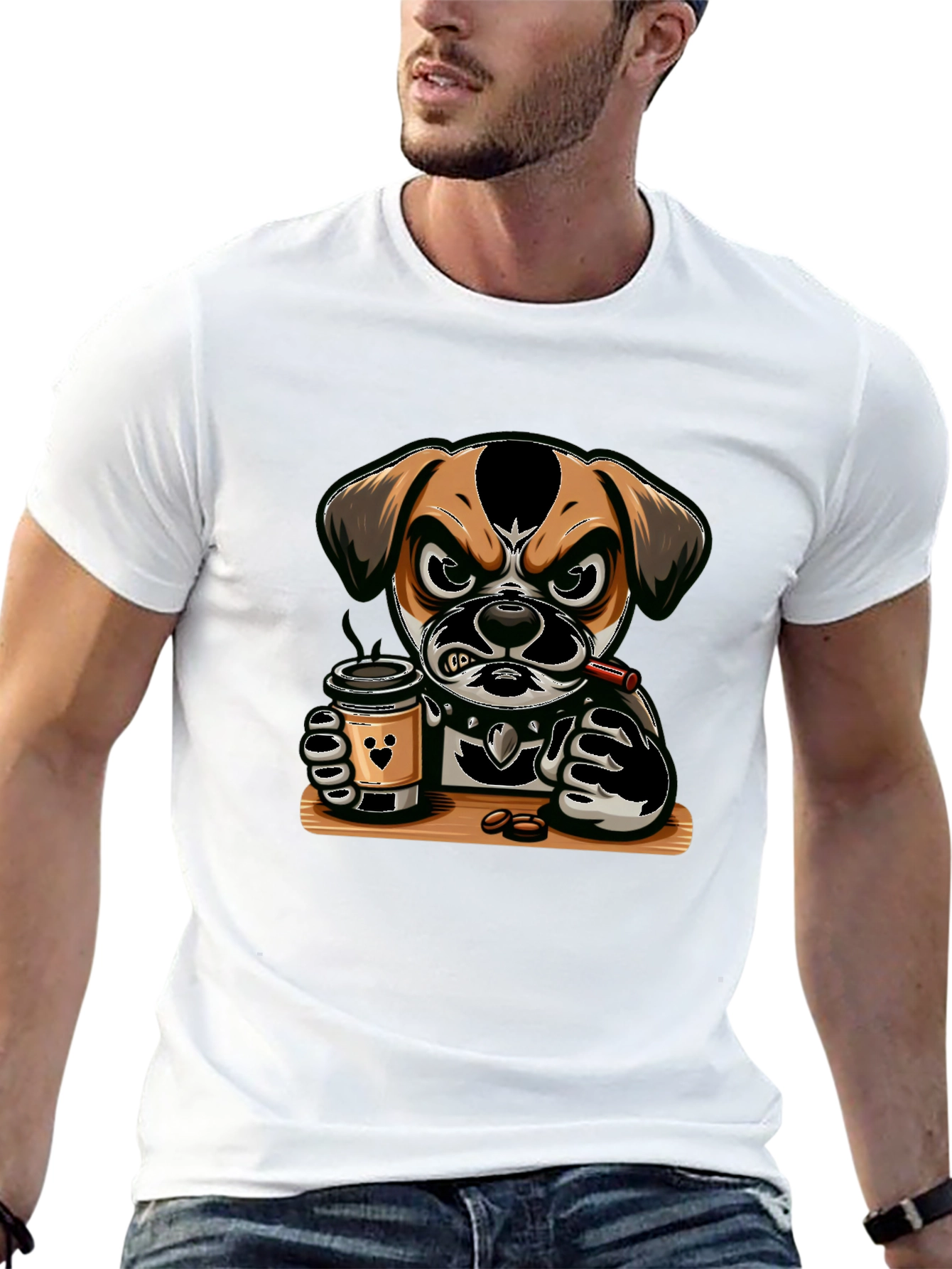Cool Dog Coffee Lover Graphic Tee - Black