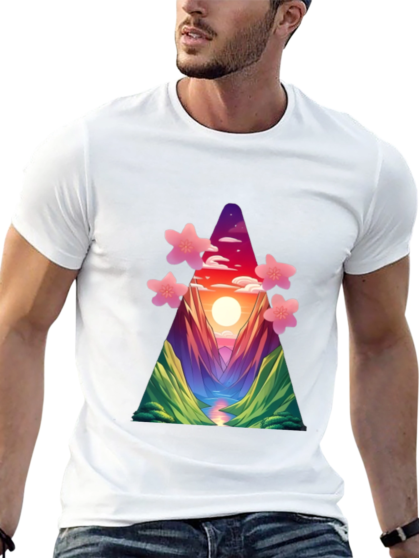 Sunset Mountain Blossom T-Shirt - Unique Design