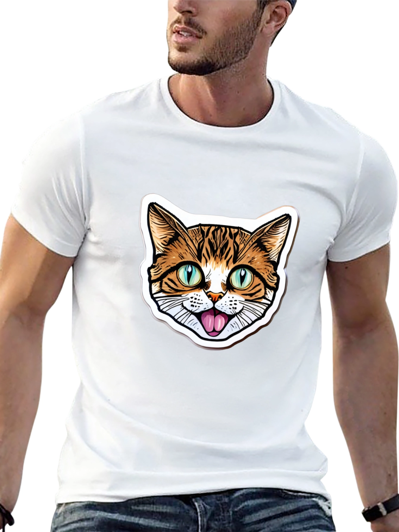 Cat Face Graphic Black T-Shirt