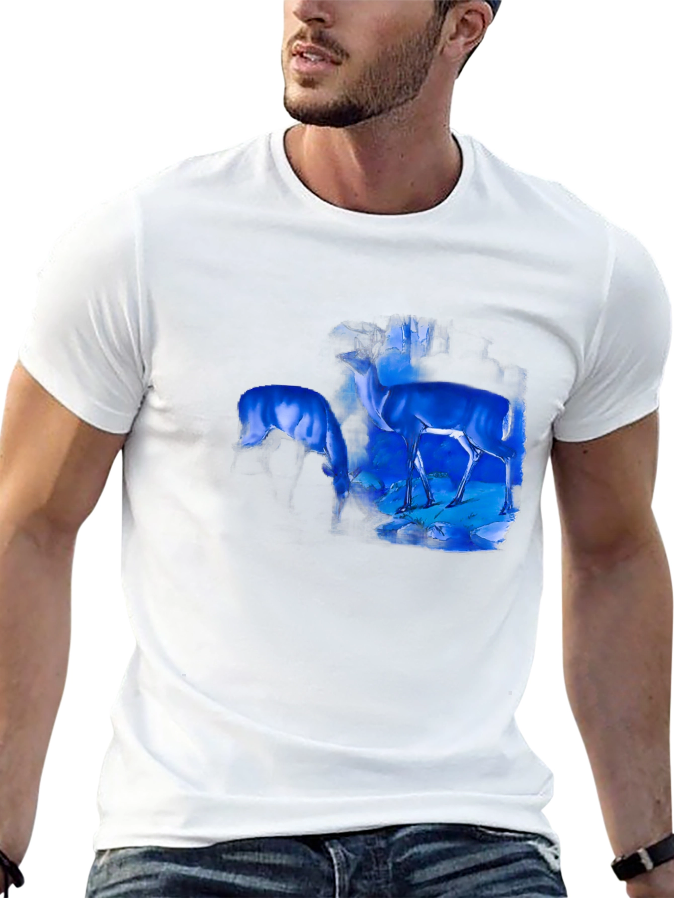 Deer Graphic Print Black T-Shirt