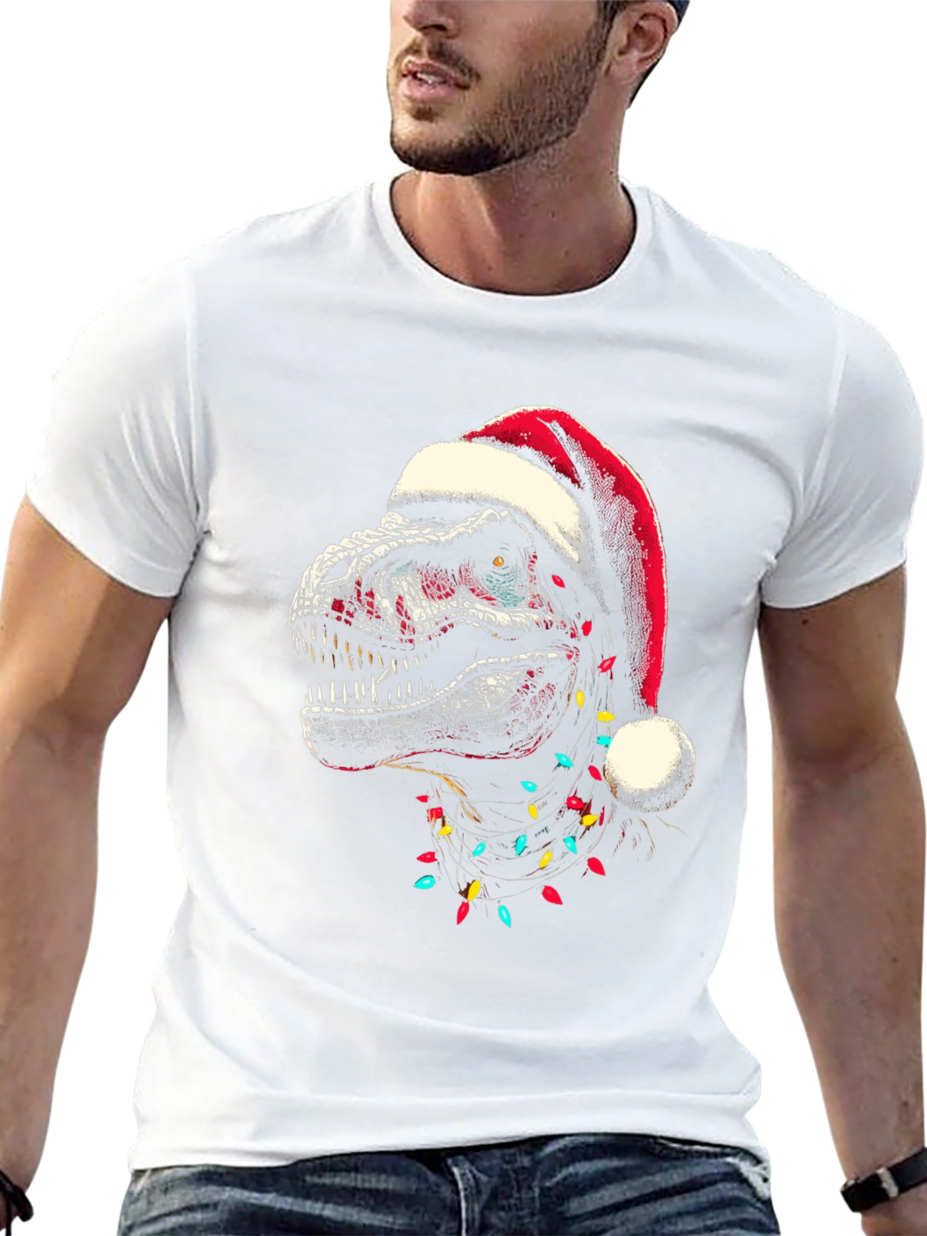 Dino Christmas T-Shirt - Santa Hat Trex