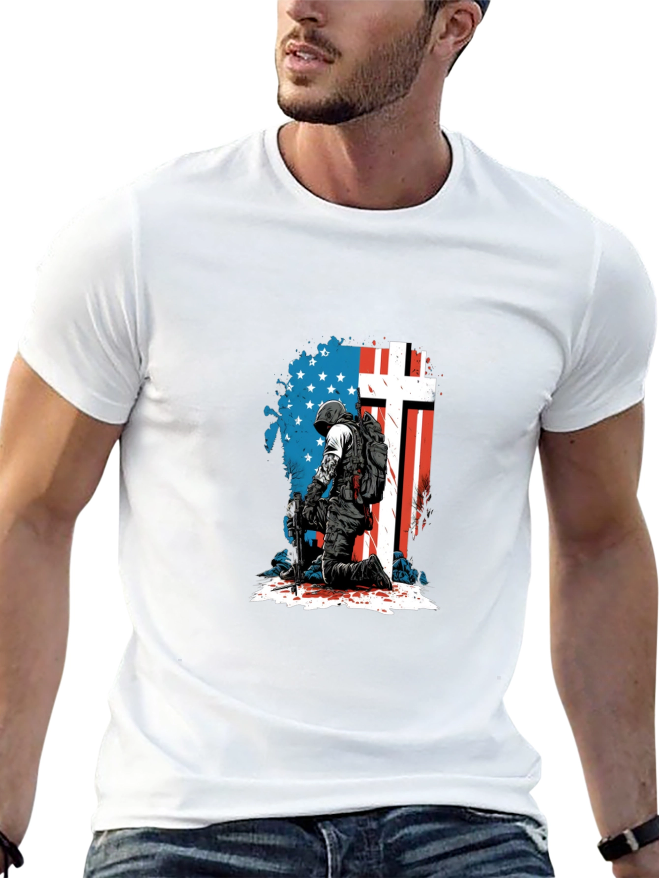 Patriotic Soldier Graphic Tee - Black