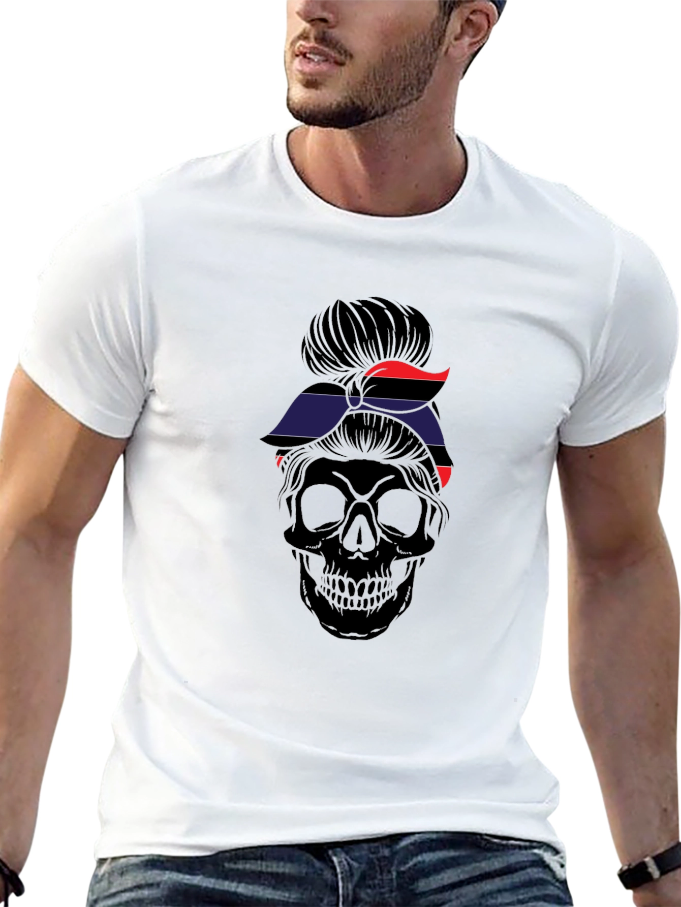 Messy Bun Skull T-Shirt - Dark Aesthetic