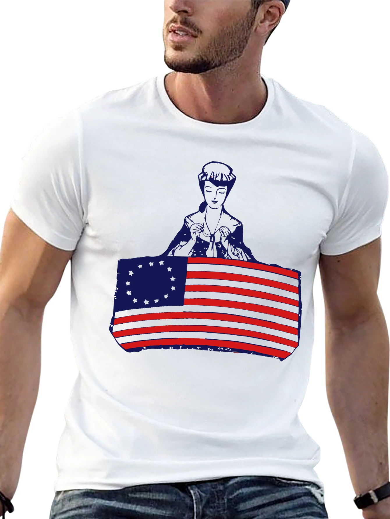 Patriotic American Flag & Figure Black T-Shirt