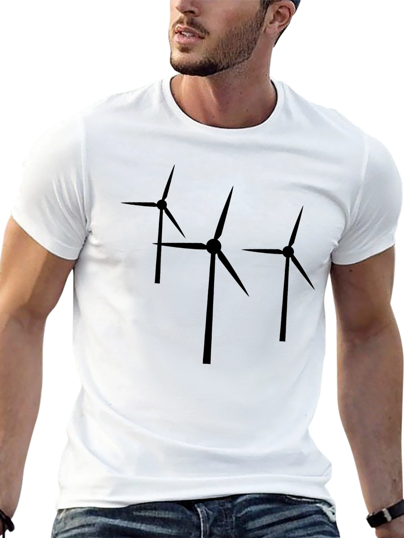 Wind Turbine Graphic Tee - Modern Black T-Shirt