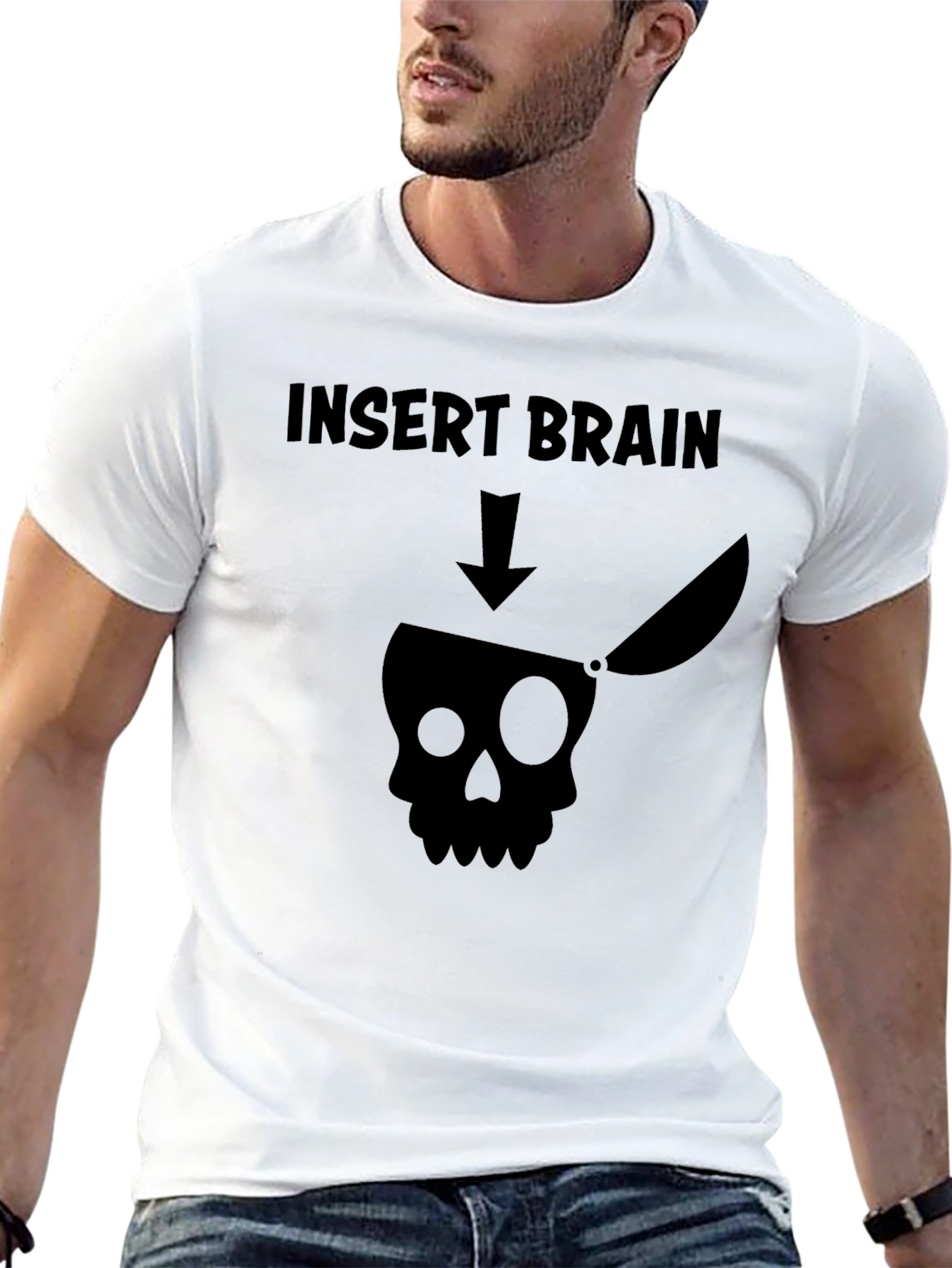 Funny Graphic Tee - Insert Brain Skull T-Shirt