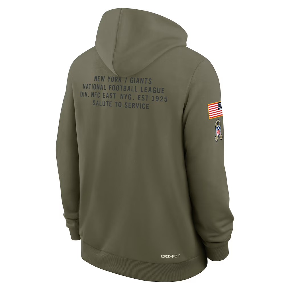 Men's New York Giants Nike Olive 2025 Salute to Service Sideline Standard Issue Dri-FIT Hoodie