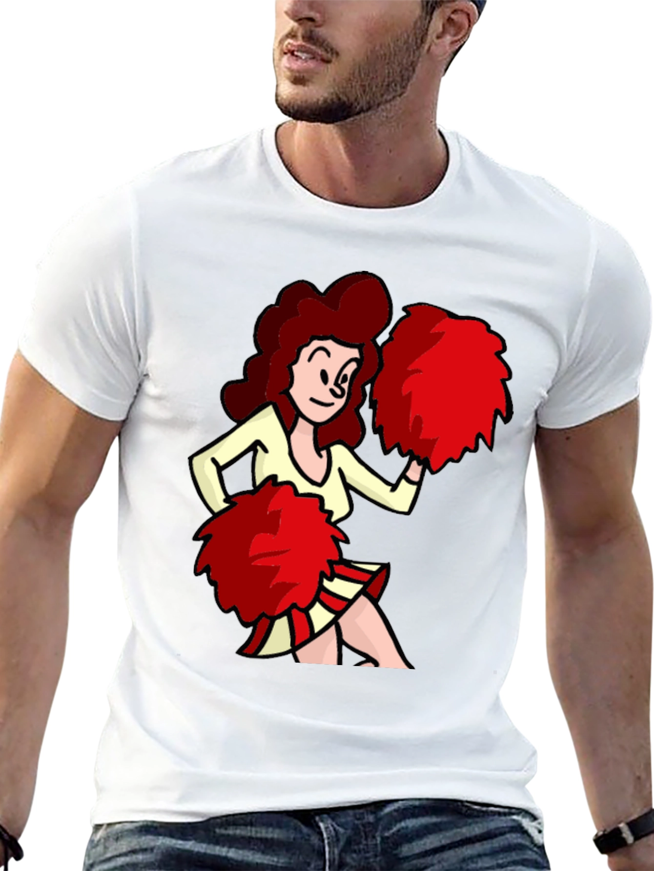 Cartoon Cheerleader Graphic T-Shirt