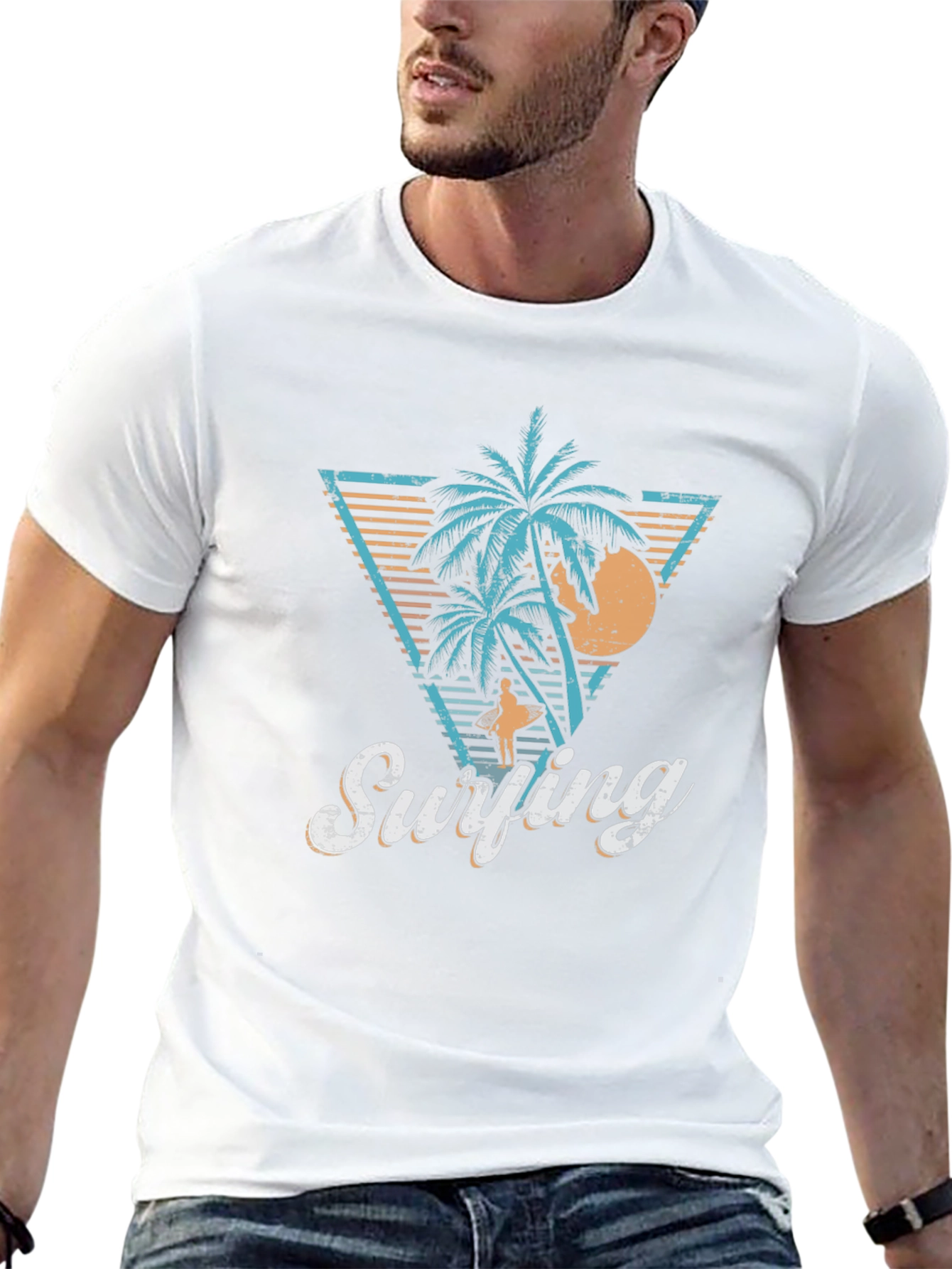 Retro Surfing Palms T-Shirt - Island Vibes