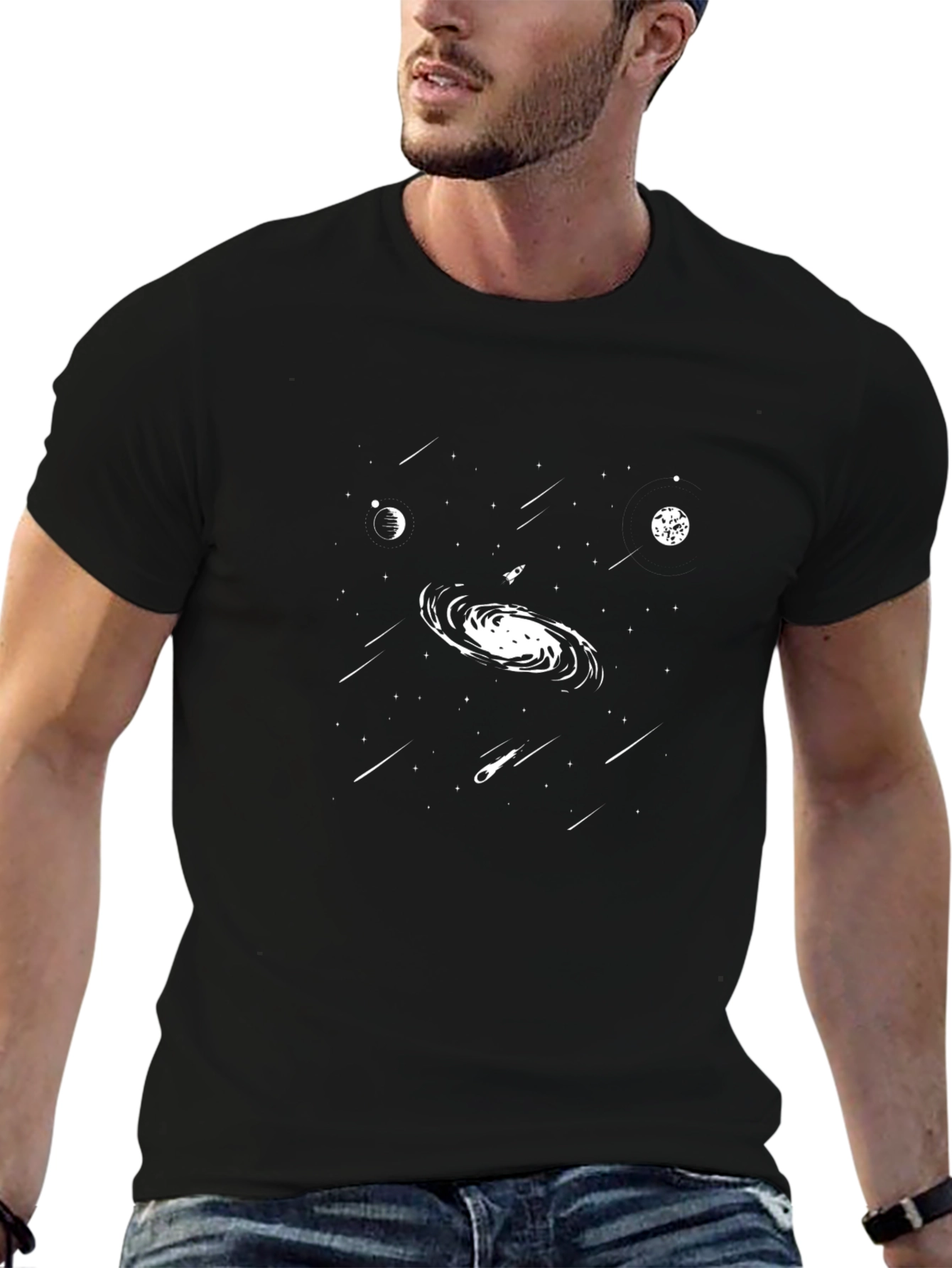 Galaxy Print Black T-Shirt - Space Design