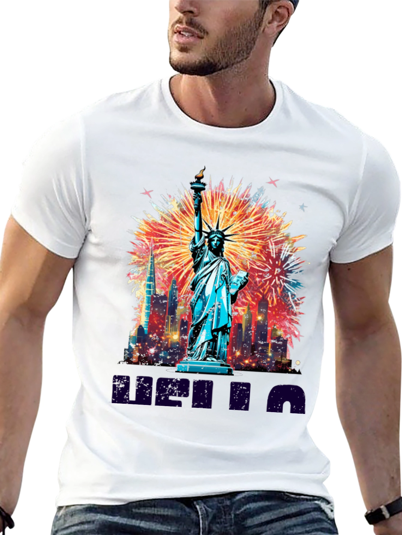 Statue of Liberty Fireworks Graphic Tee