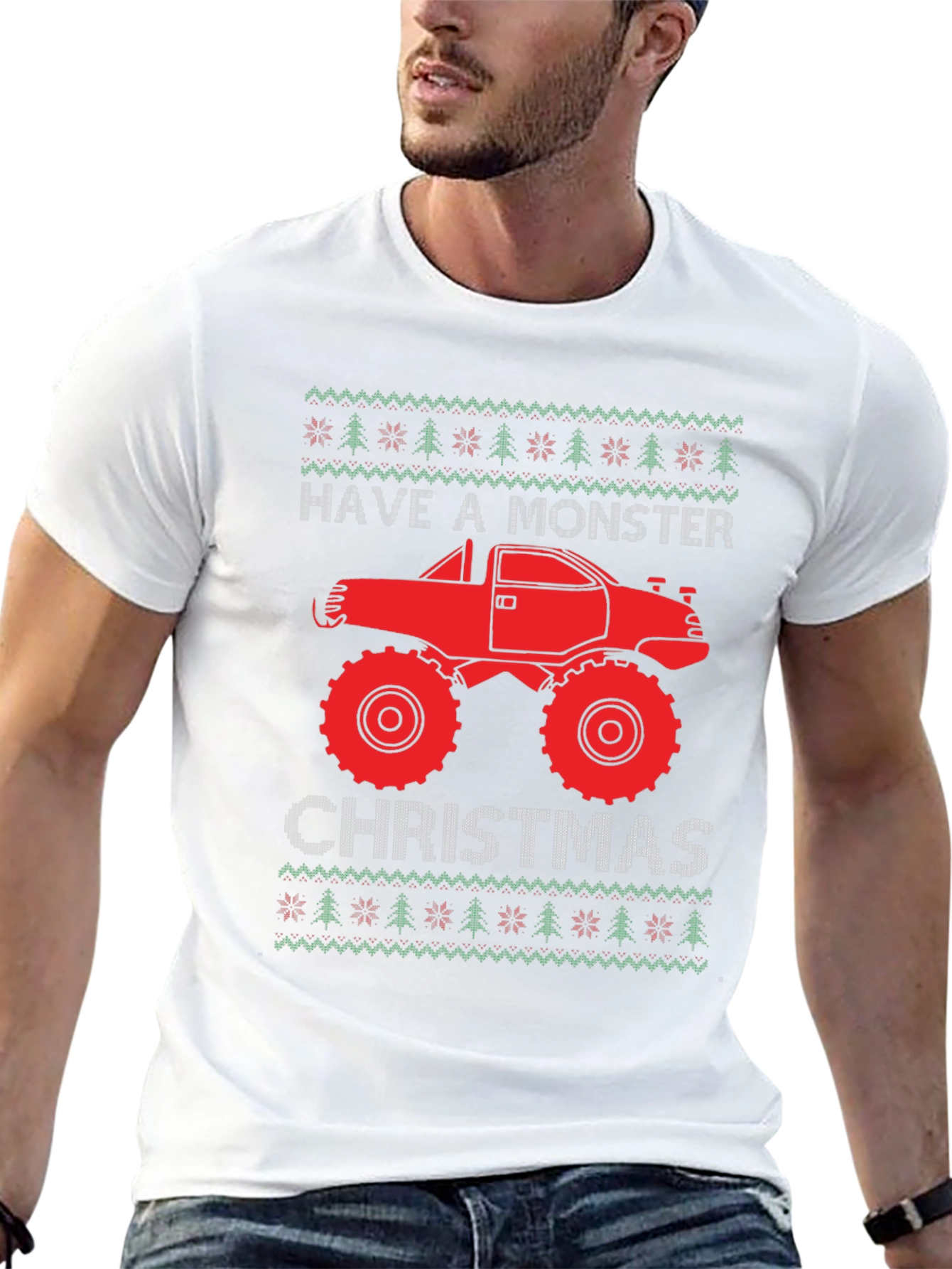 Monster Truck Christmas Ugly Sweater Tee