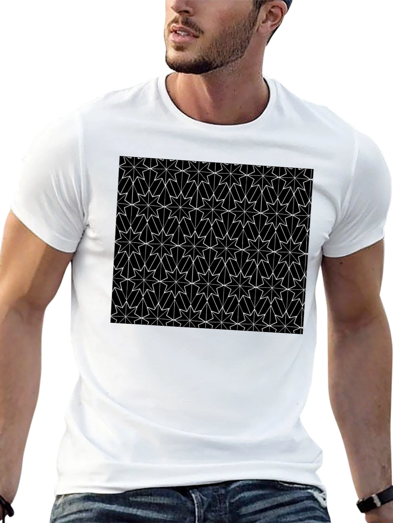 Geometric Star Pattern Black T-Shirt