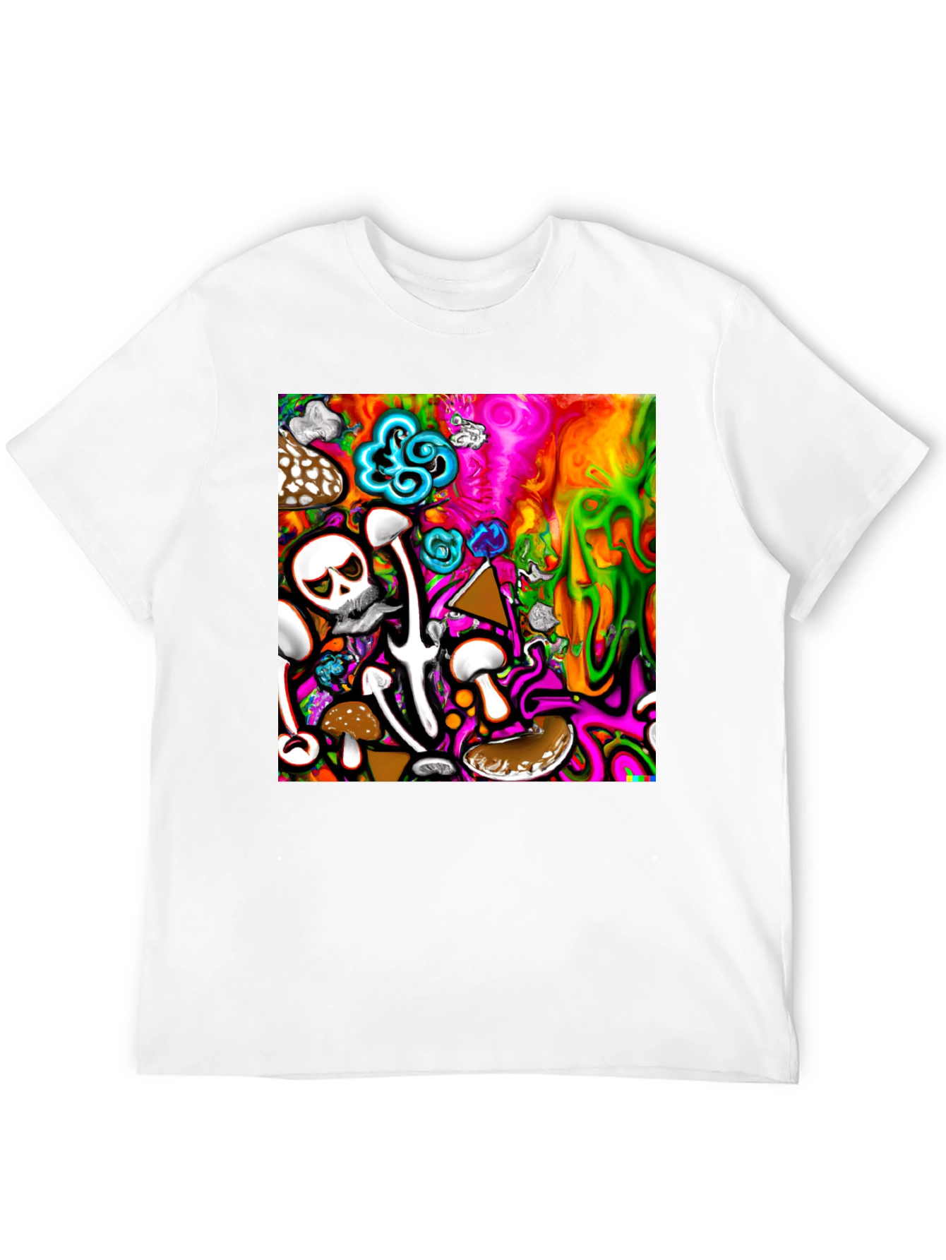 Psychedelic Mushroom Skull Graphic T-Shirt