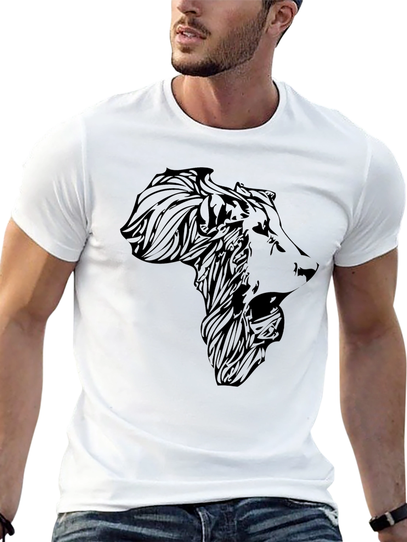 Lion Africa Map T-Shirt - Mens Black Graphic Tee