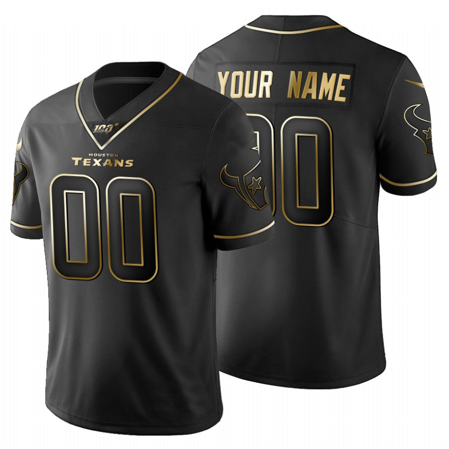 Custom1 Houston Texans Black Golden Limited 100 Jerseys Stitched American Football Jerseys