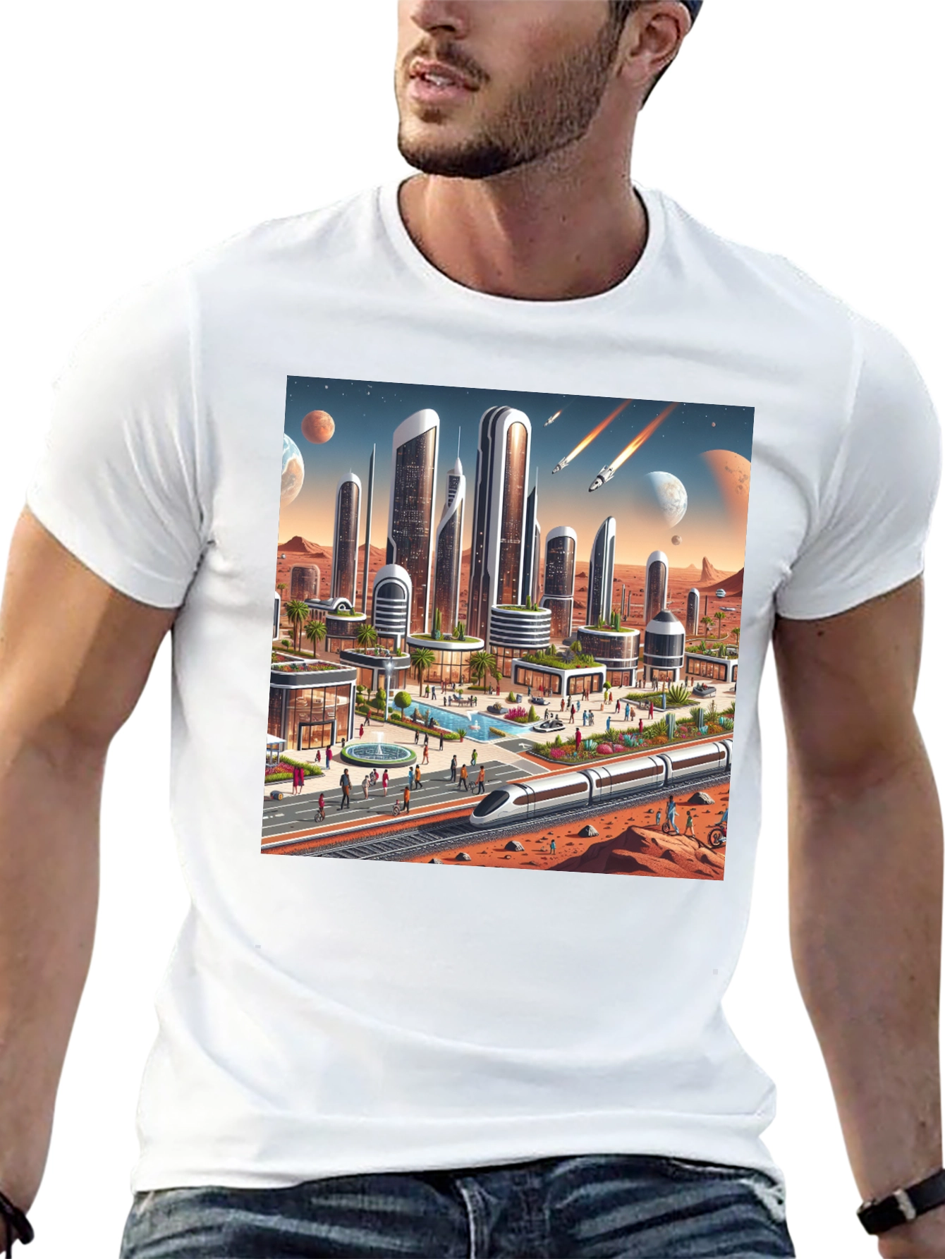 Futuristic Mars Cityscape Tee - Sci-Fi Style