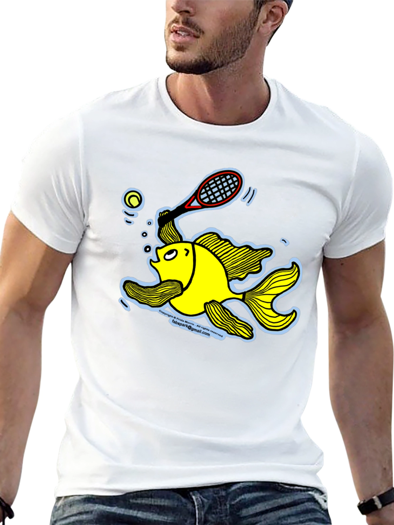 Funny Goldfish Tennis T-Shirt - Black Cotton Tee