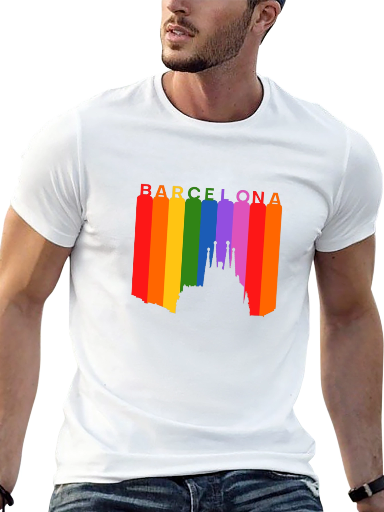 Barcelona Pride T-Shirt - Rainbow Skyline Design