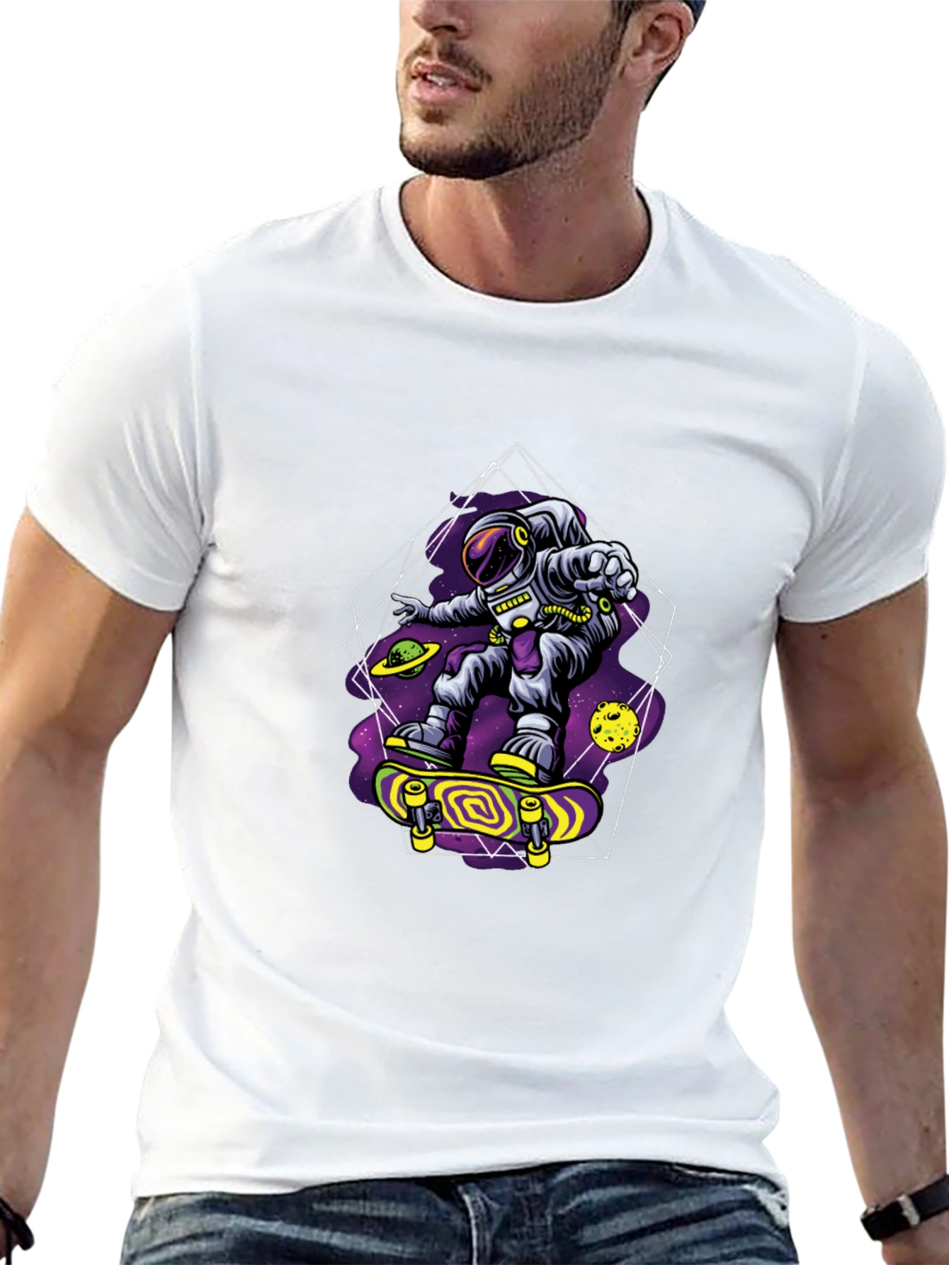 Astronaut Skateboarder Graphic Tee - Space Skateboarding T-Shirt