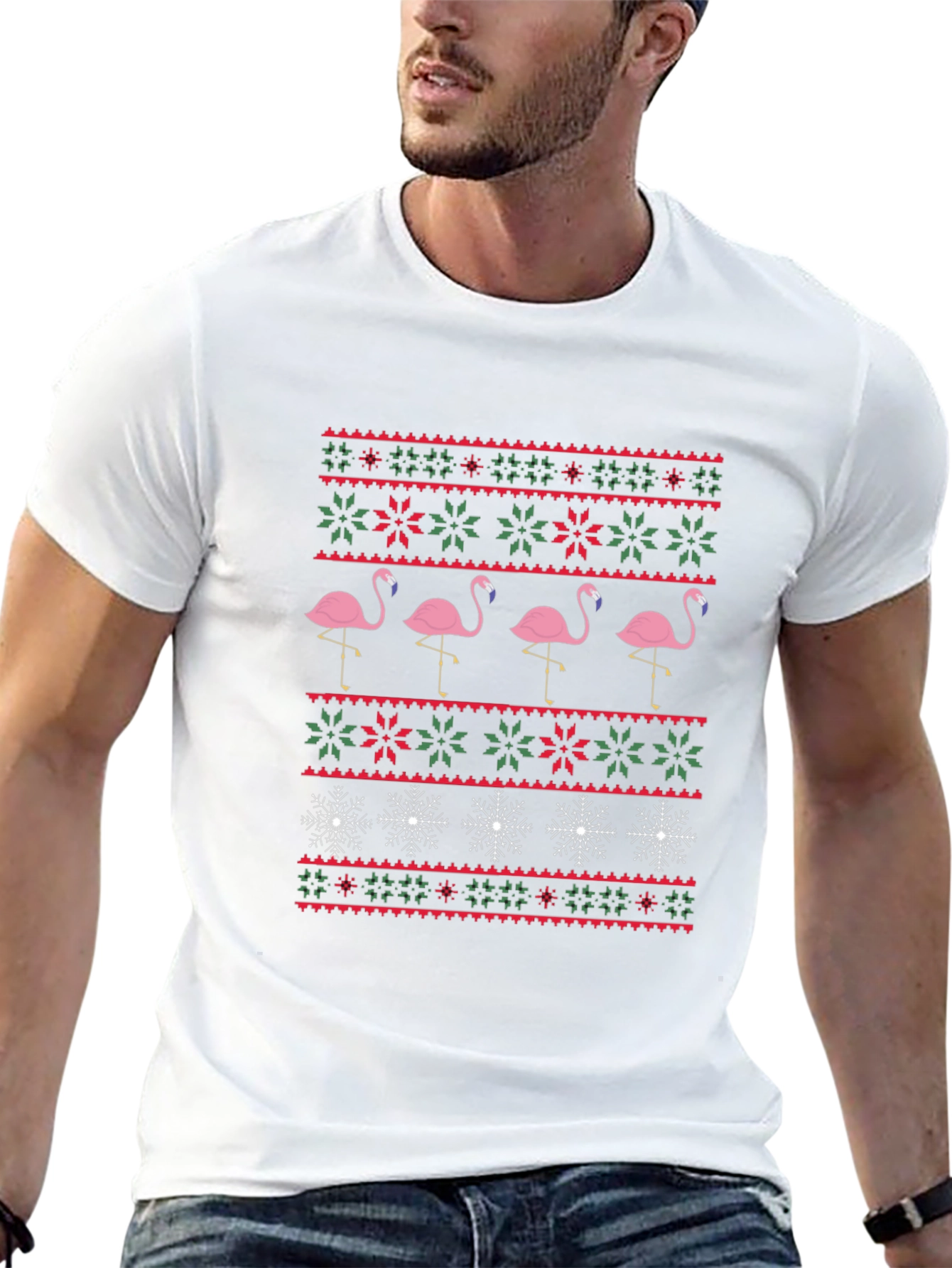Flamingo Christmas Sweater Pattern T-Shirt