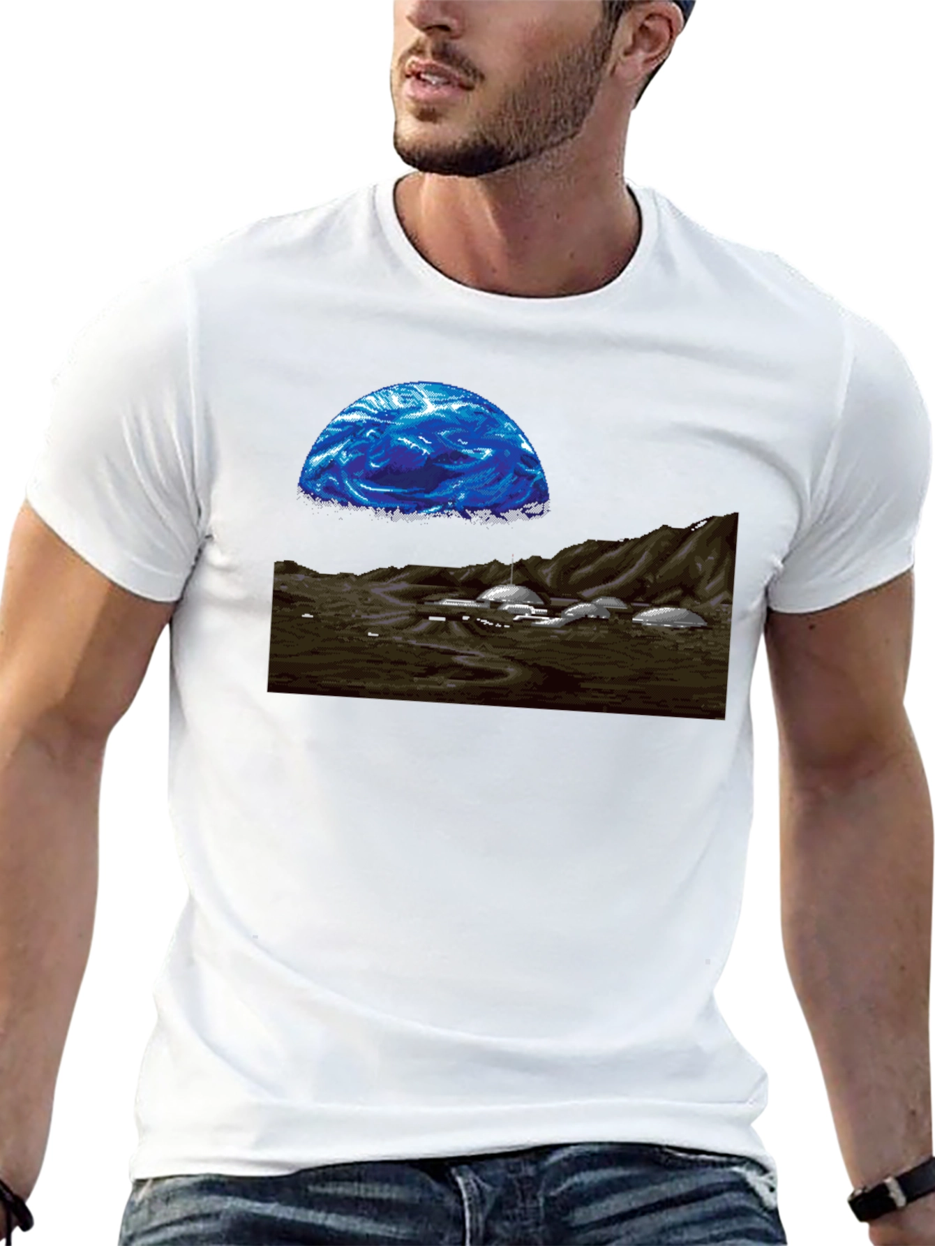 Retro Sci-Fi T-Shirt - Pixel Art Landscape