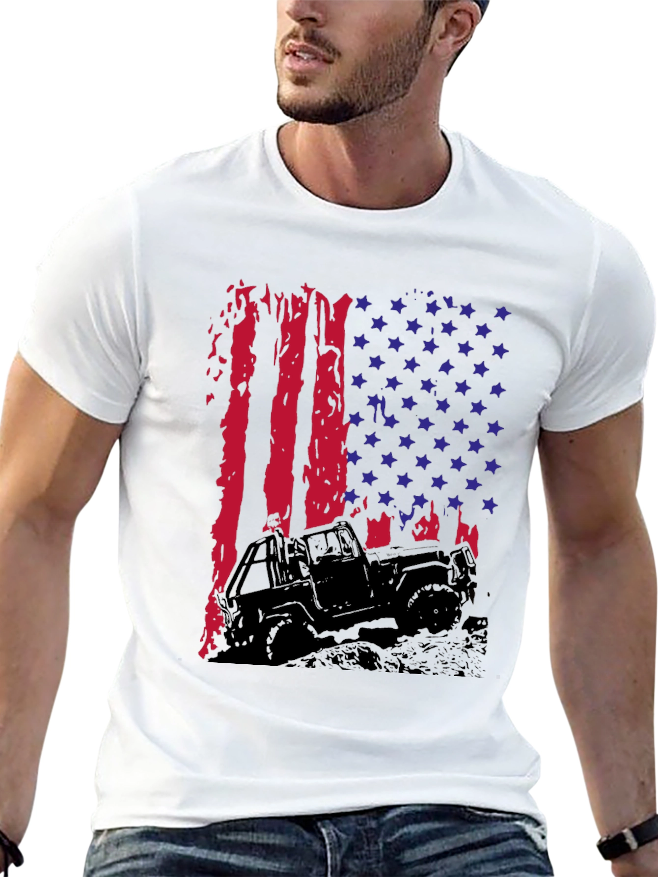 American Flag Jeep T-Shirt - Patriotic Off-Road Style