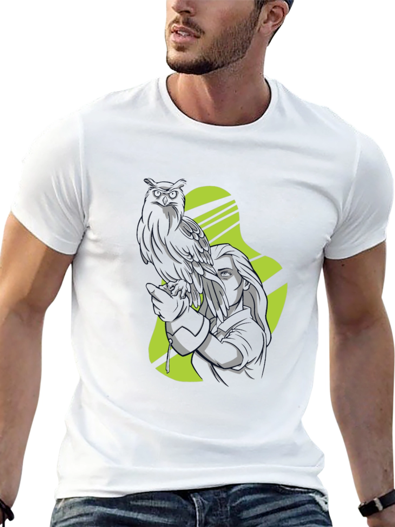 Owl and Woman Graphic Black T-Shirt