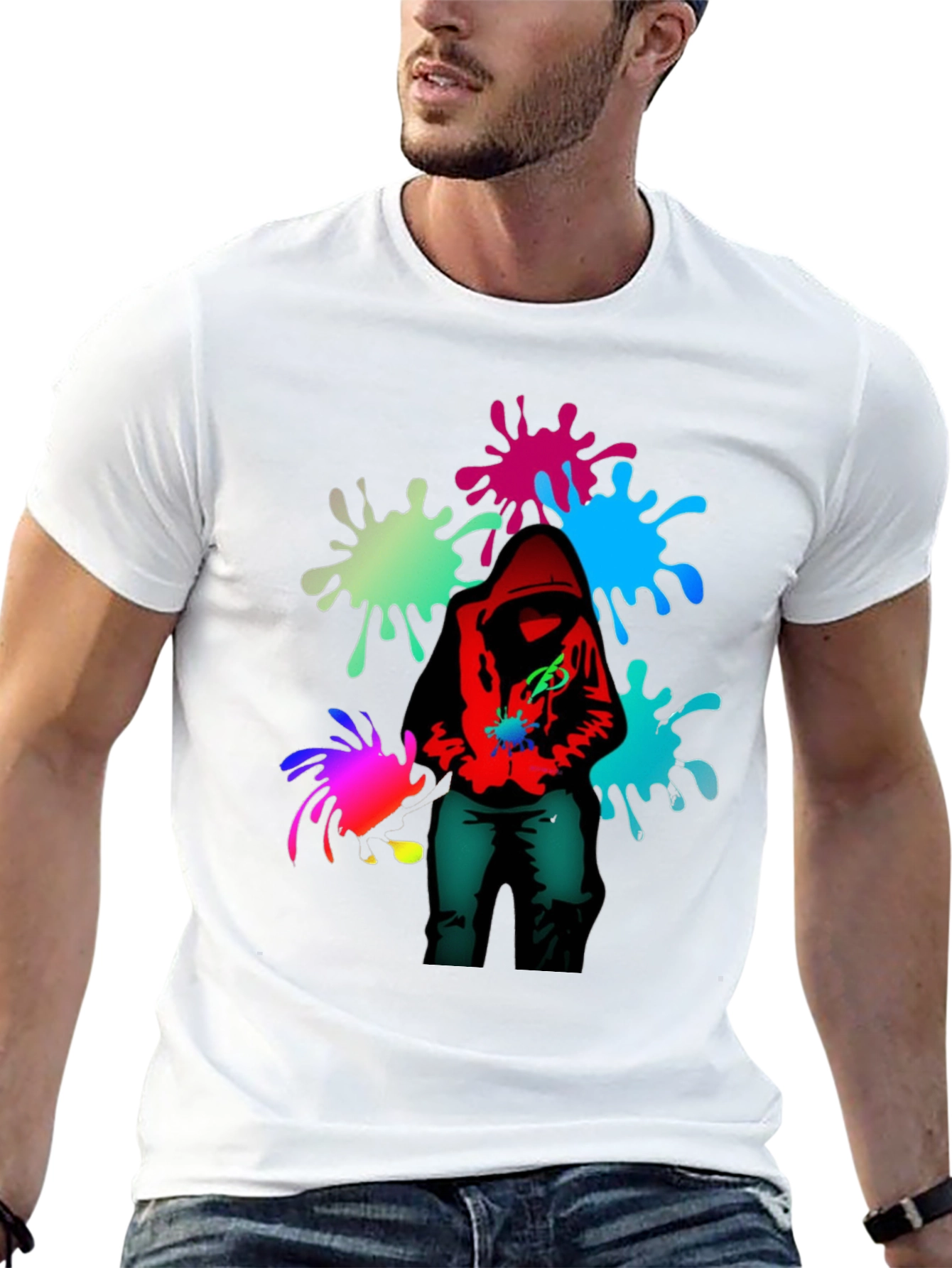 Hooded Graffiti Splatter T-Shirt - Edgy Street Style