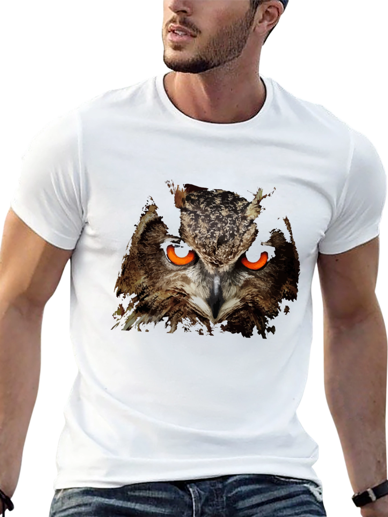 Mens Black Owl Graphic T-Shirt