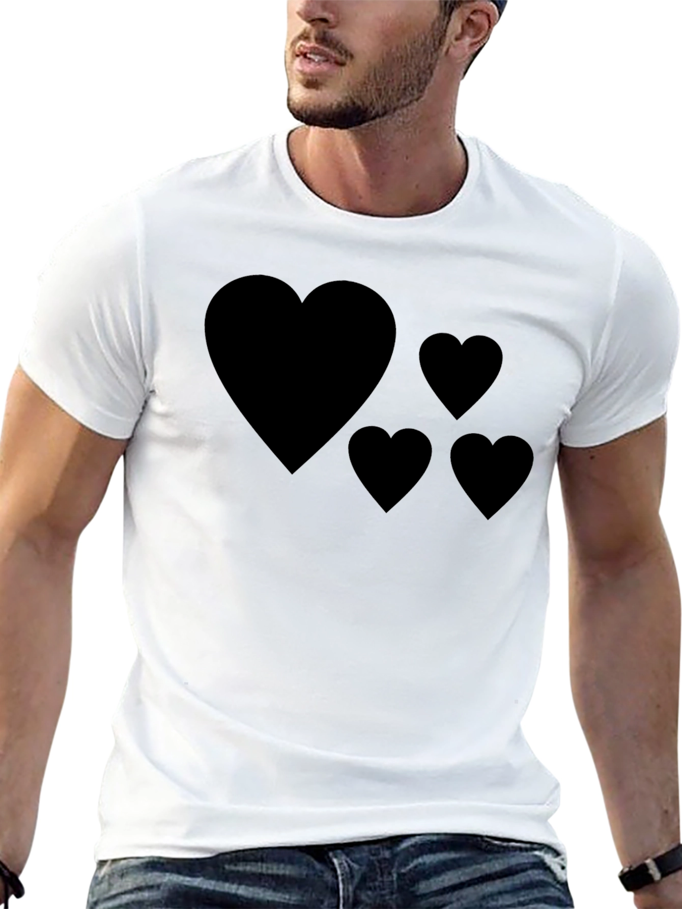 Mens Black T-Shirt with Heart Graphic