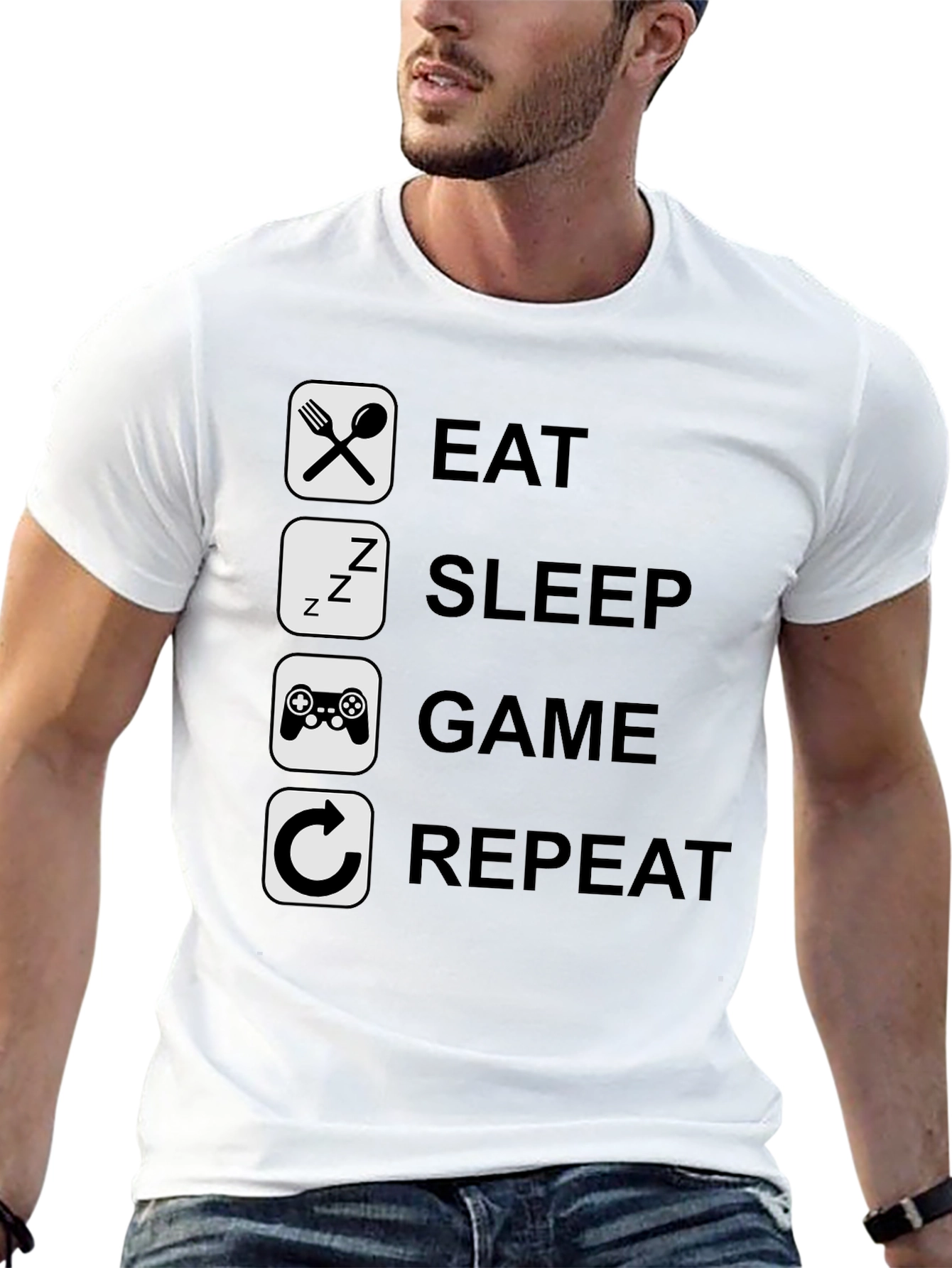 Eat Sleep Game Repeat Graphic Tee - Gamer T-Shirt