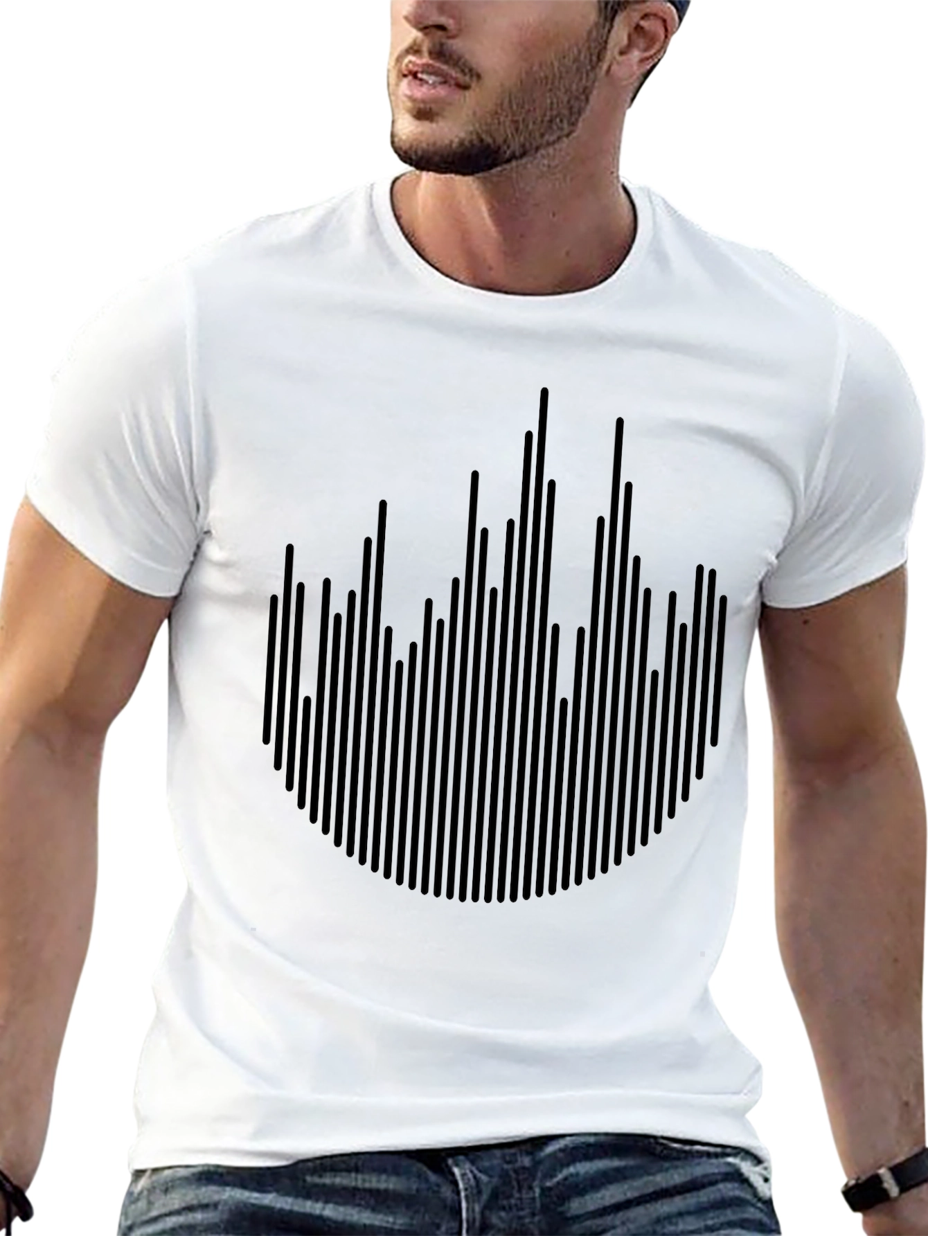 Modern Black Graphic Tee - Abstract Soundwave Design