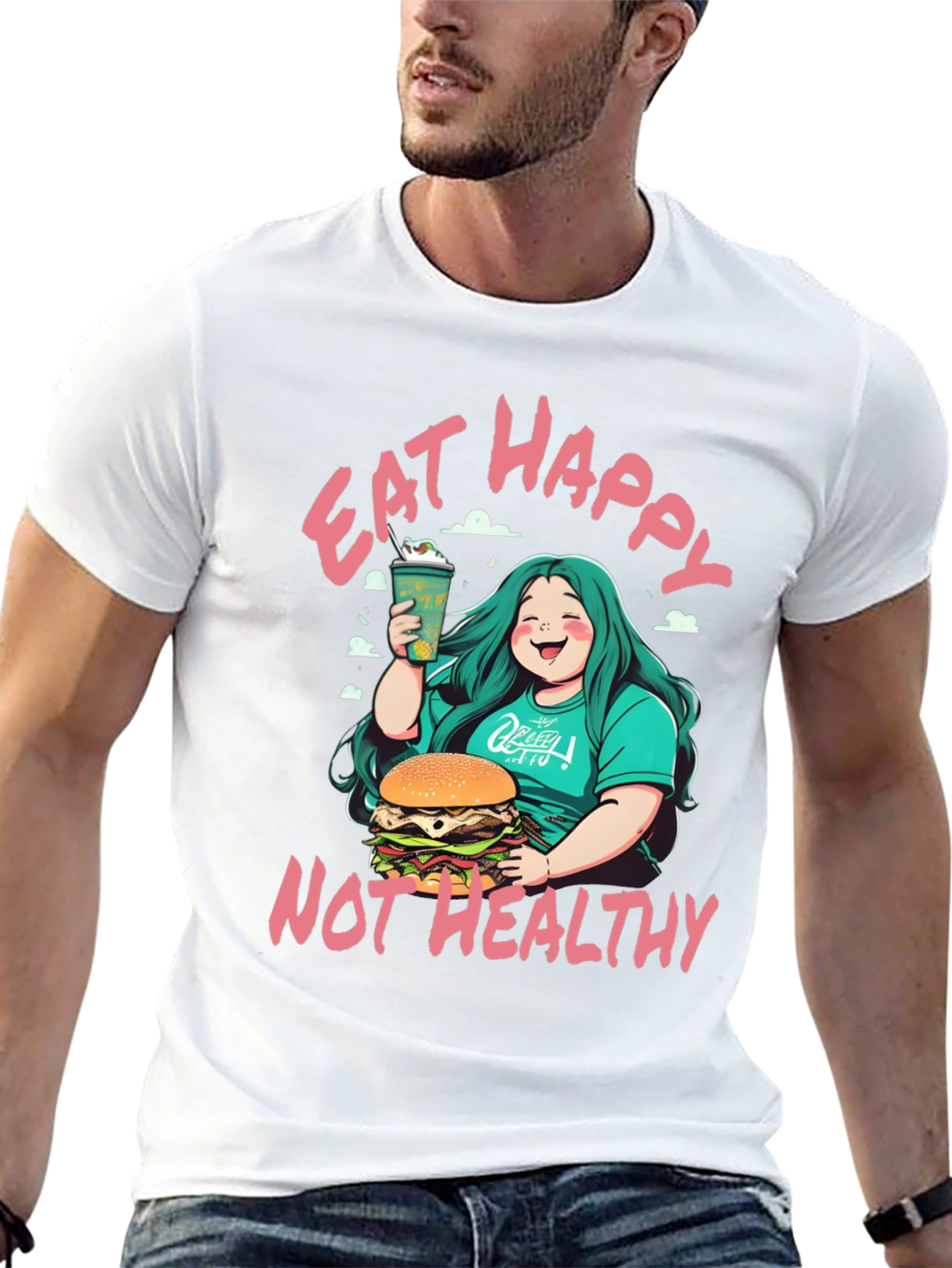 Eat Happy Not Healthy T-Shirt - Bold Graphic Tee