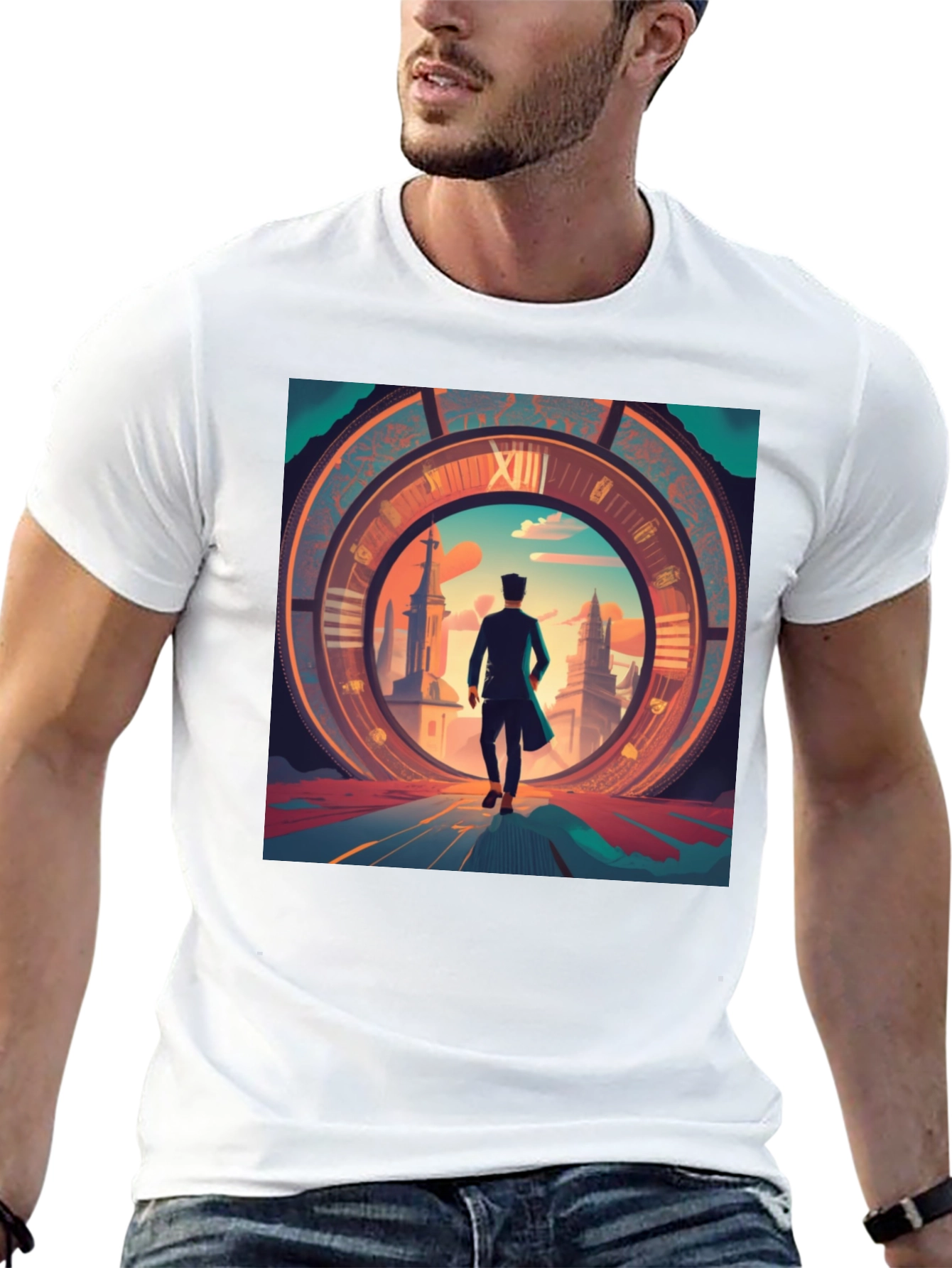 Time Traveler Graphic Tee - Black Cotton Blend Shirt
