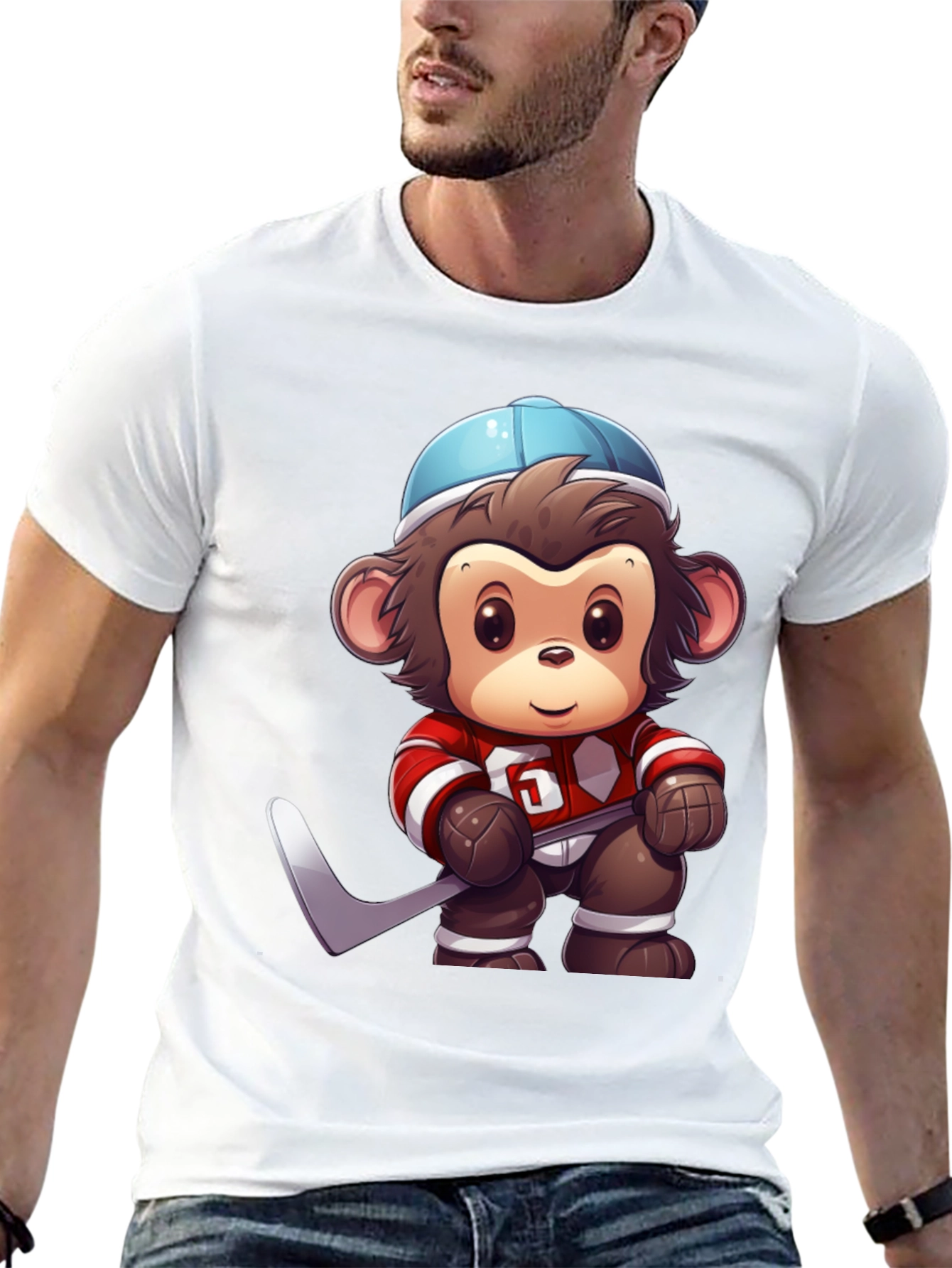Monkey Hockey Player Graphic T-Shirt