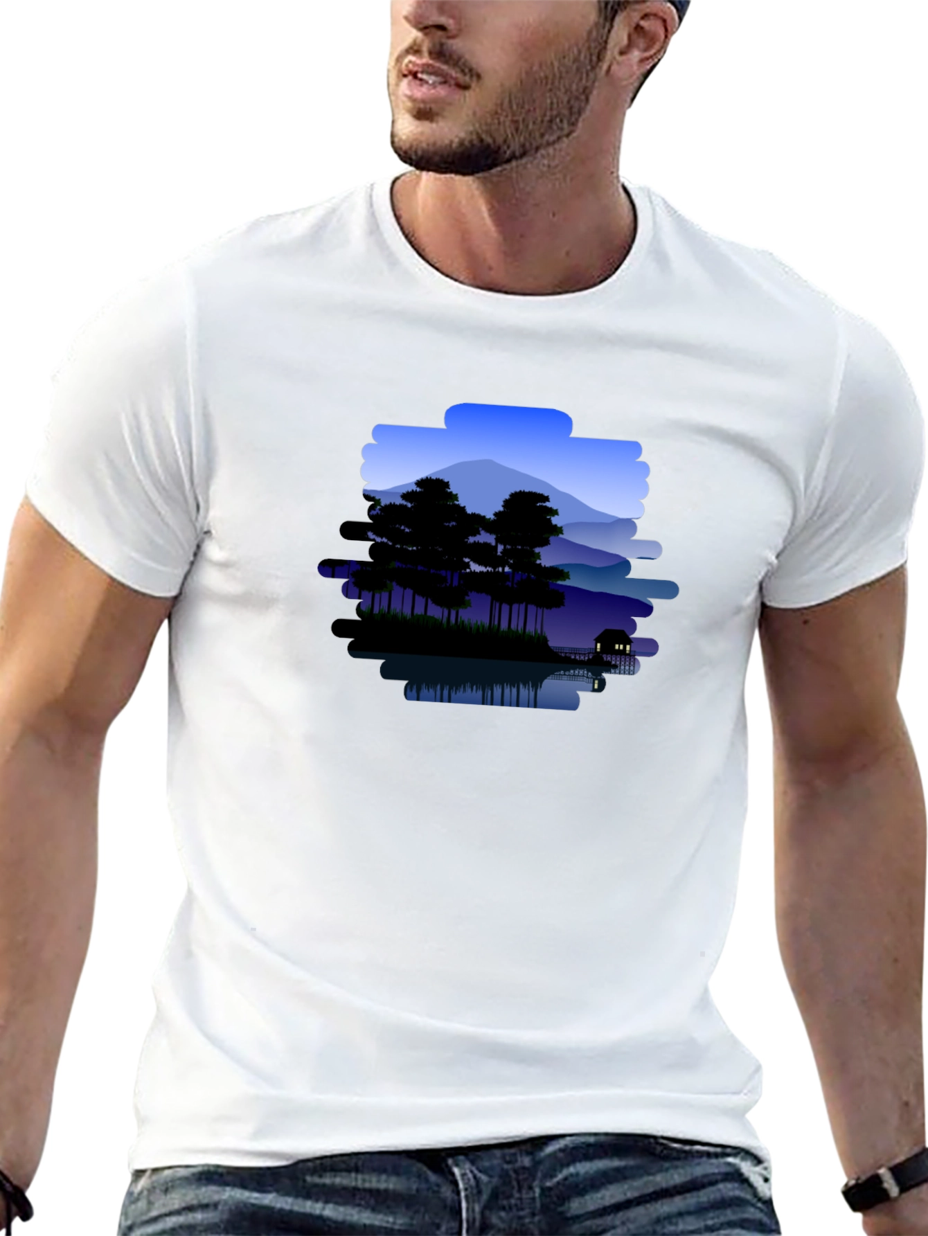 Mountain Lake Scene Graphic T-Shirt