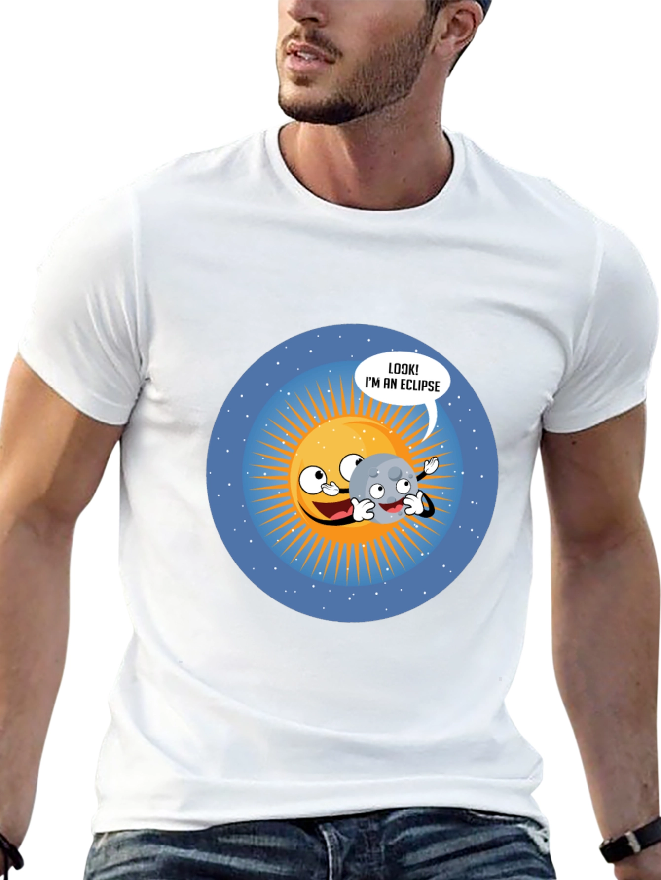 Funny Eclipse Cartoon Graphic Black T-Shirt