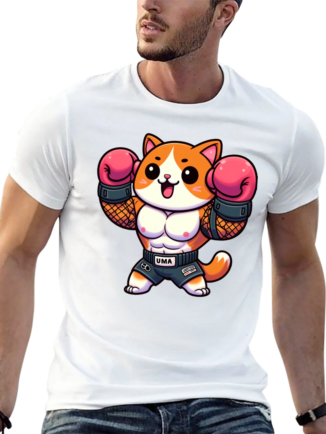 Funny Cartoon Cat Boxer Graphic Tee