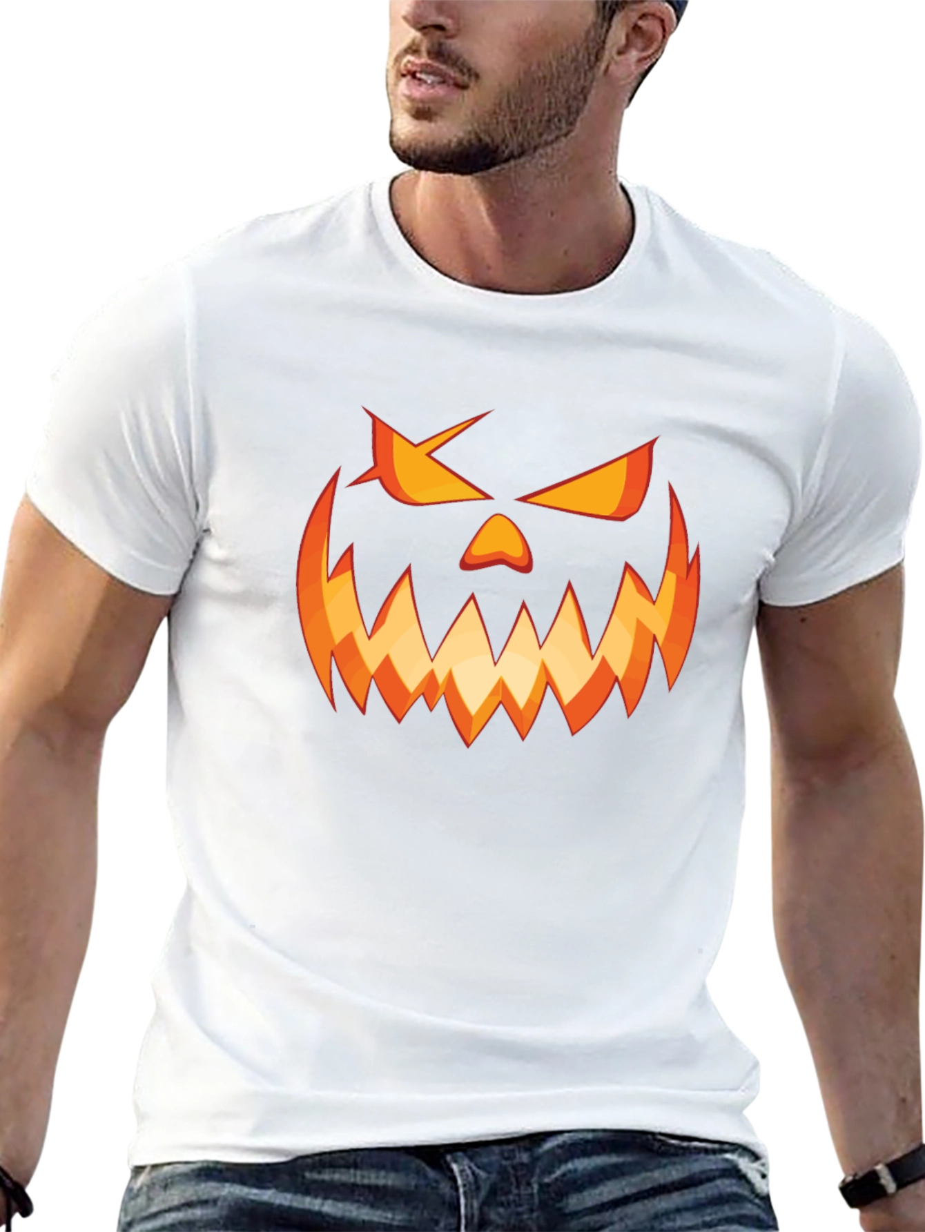 Halloween Pumpkin Face Graphic Tee - Scary & Stylish