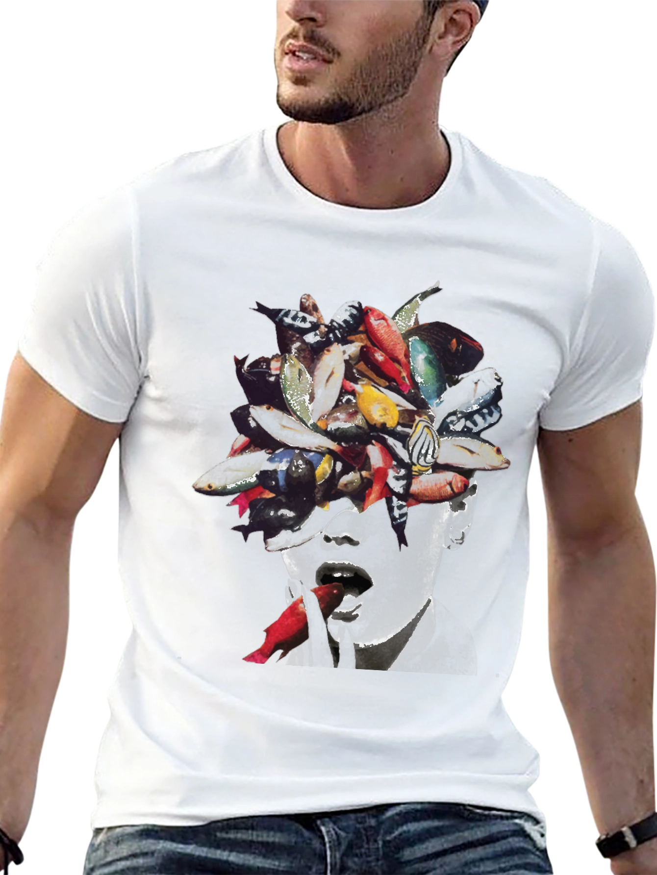 Fish Head Graphic Tee - Unique Artistic Design