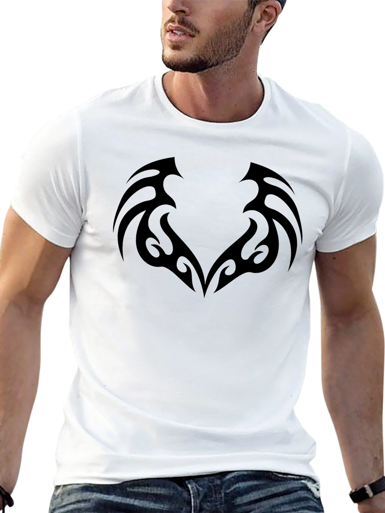 Tribal Design Black T-Shirt - Edgy Casual Wear