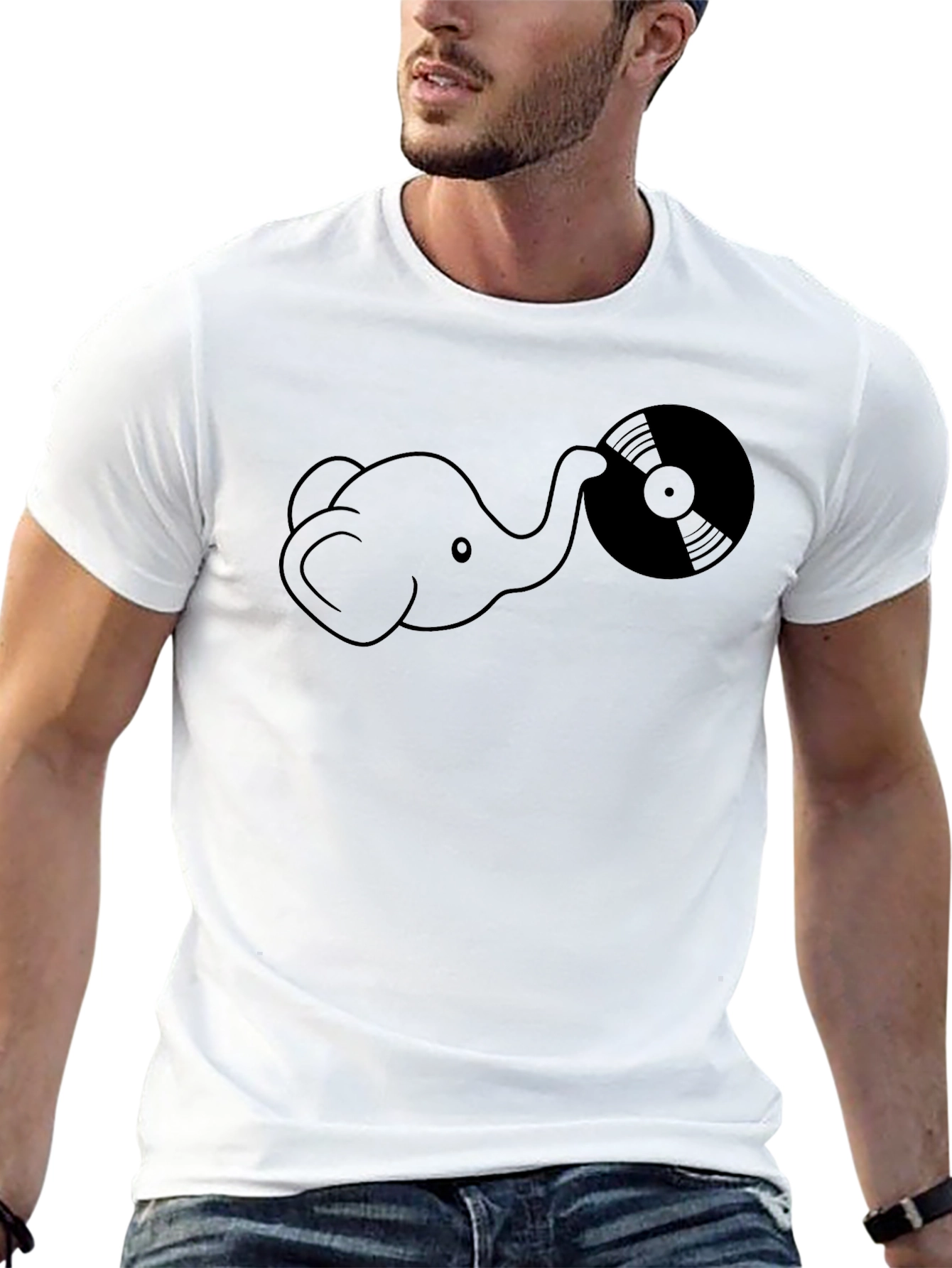 Elephant DJ T-Shirt - Black Cotton Graphic Tee