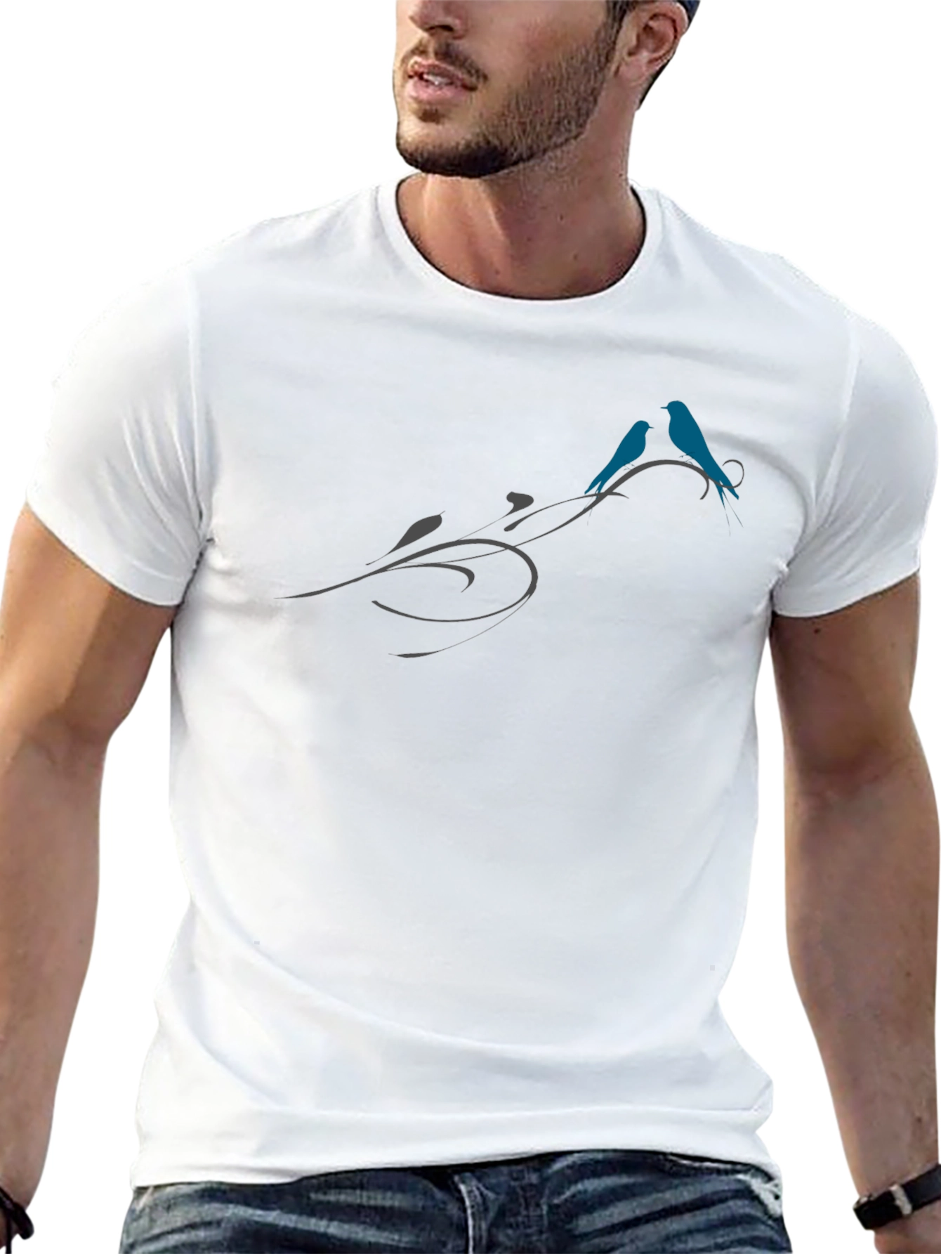 Birds on Vine Graphic Tee - Stylish Black T-Shirt