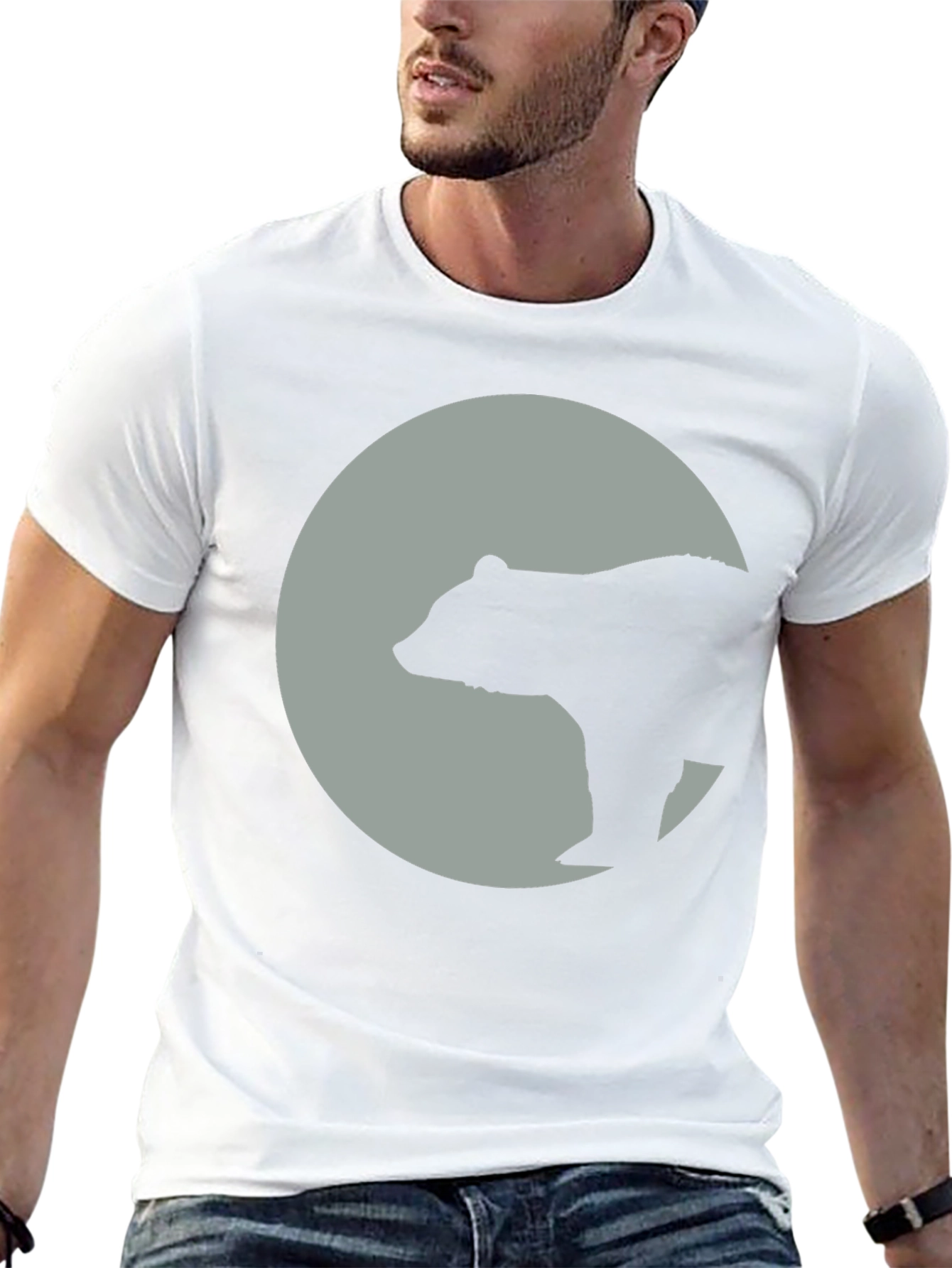 Bear Silhouette Moon Graphic Tee - Black Cotton Blend