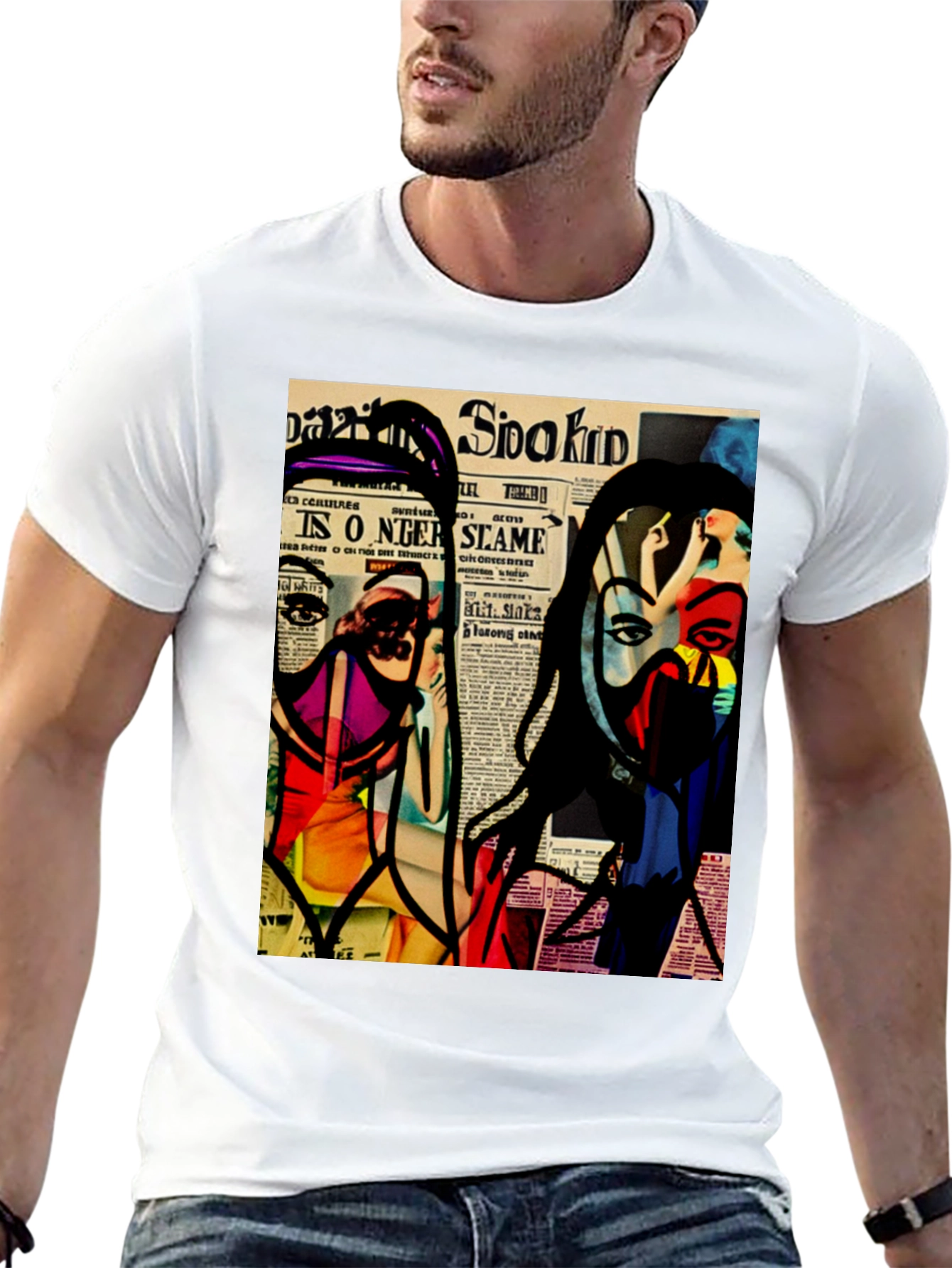 Abstract Newspaper Art Black T-Shirt