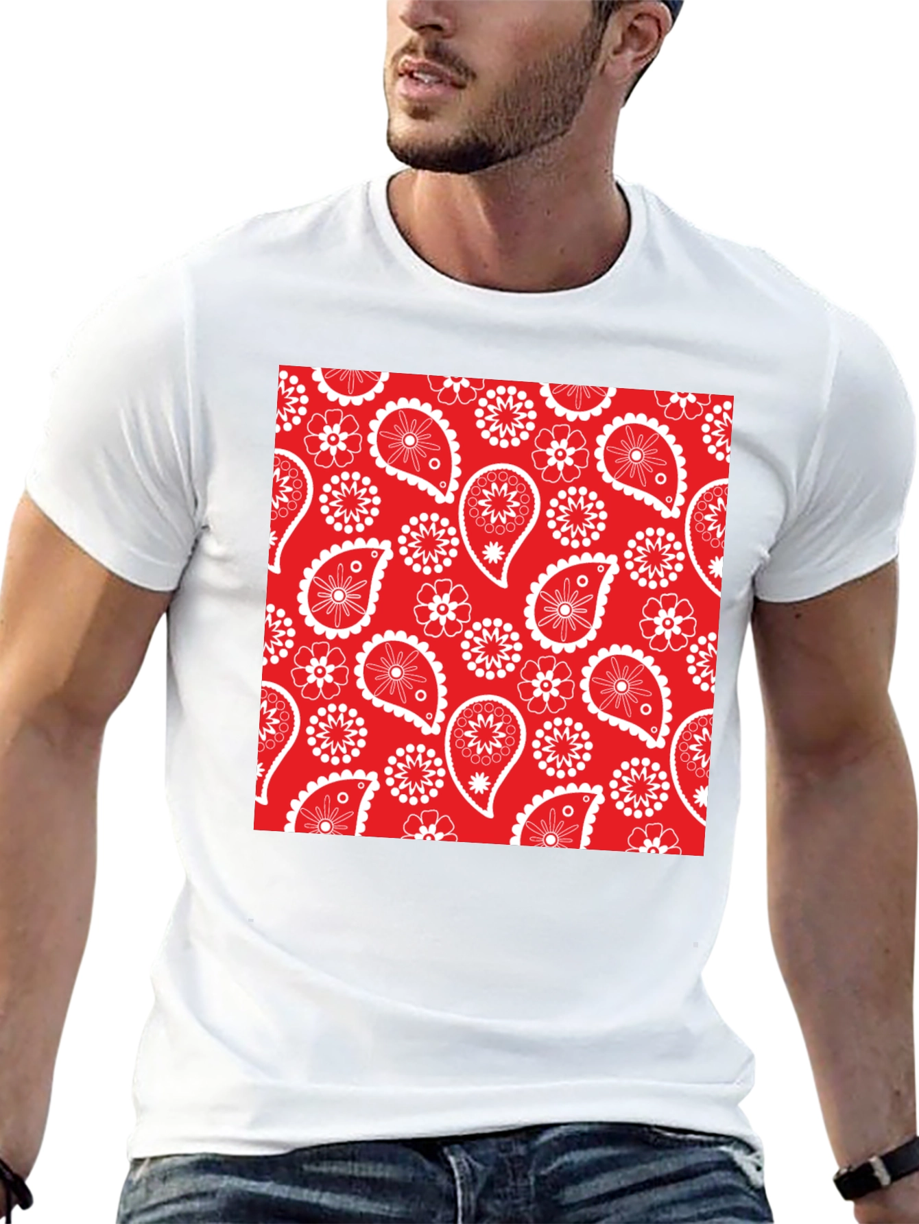 Red Bandana Pattern T-Shirt - Classic Style