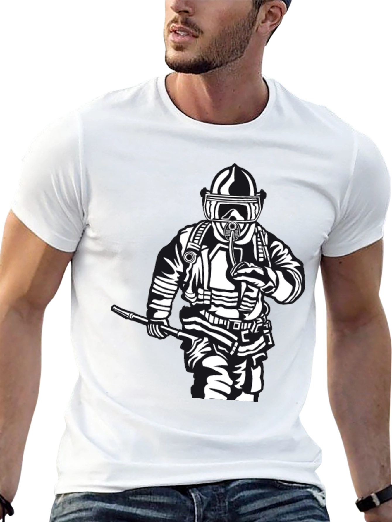 Firefighter Graphic T-Shirt - Black Crew Neck Tee