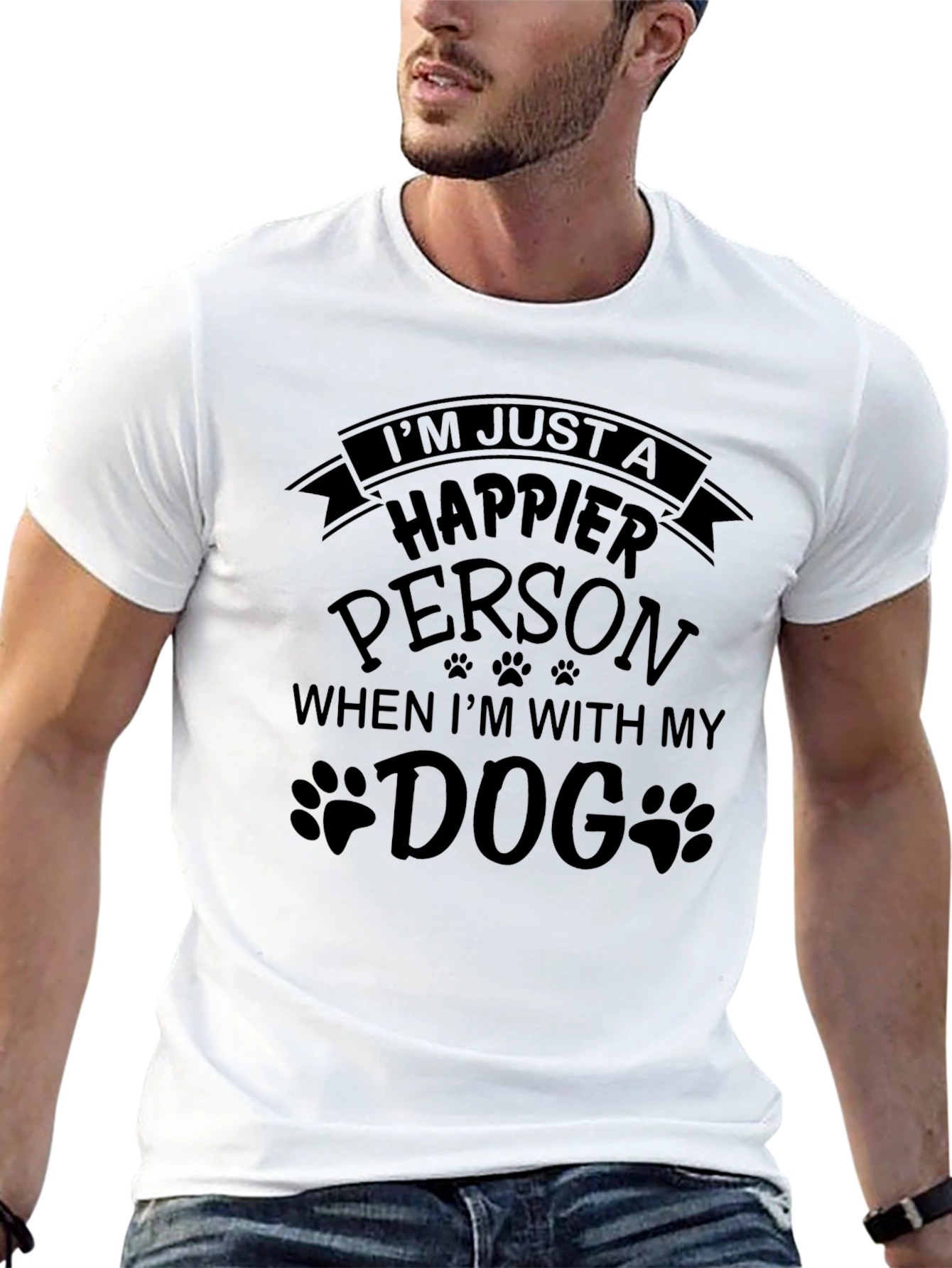 Happier Person Dog Graphic Tee - Black Casual Top