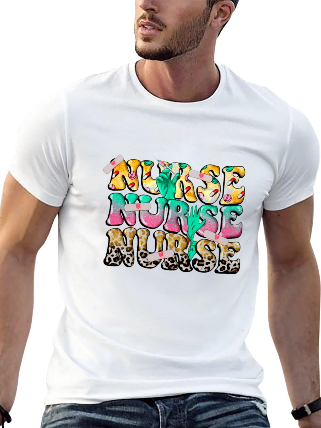Novelty Nurse T-Shirt - Leopard Print & Graphics